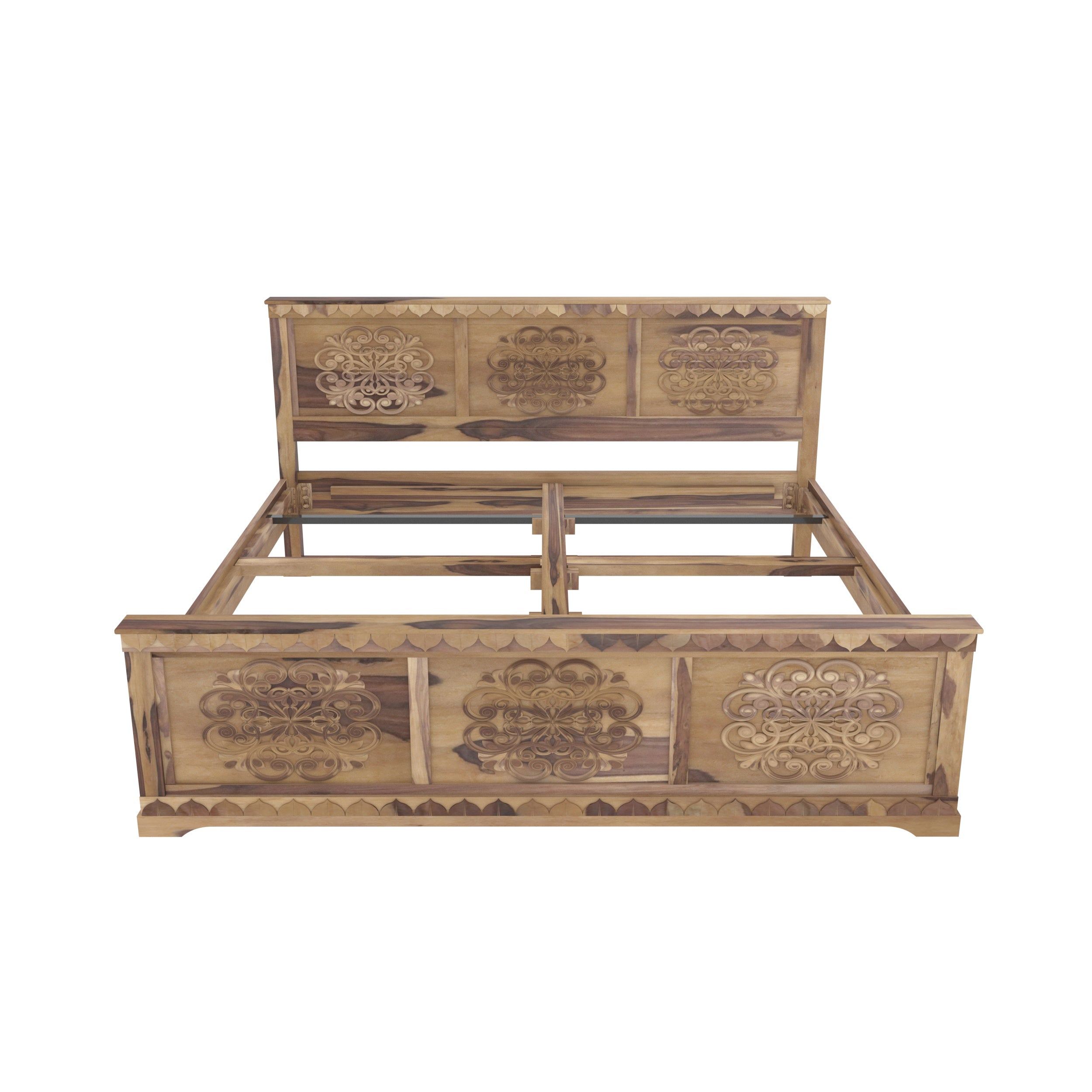Solid wood Flower Carved Bed (Sheesham Wood) Bed