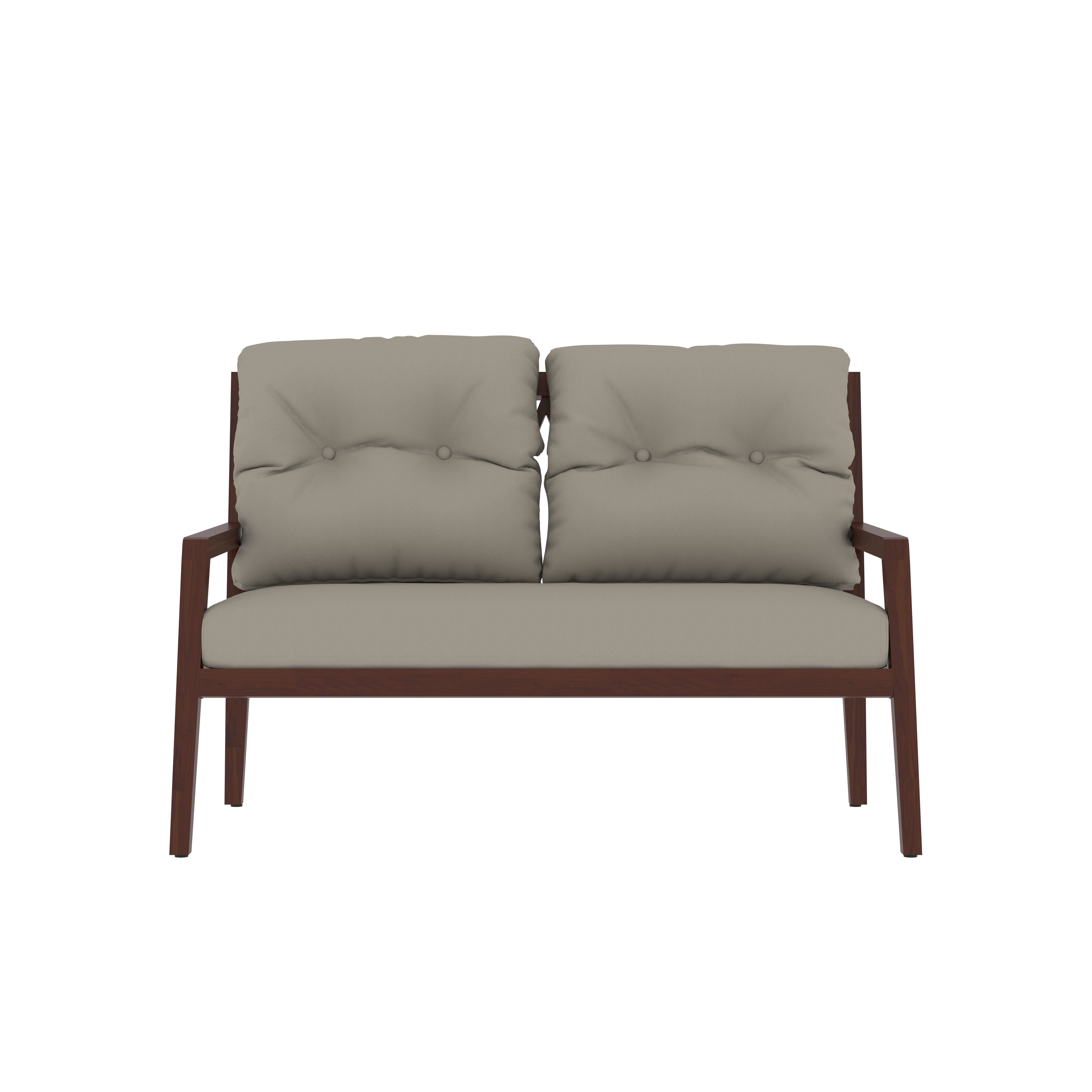 Mid-Century Wooden 2-Seater Sofa with Padded Cushions Sofa