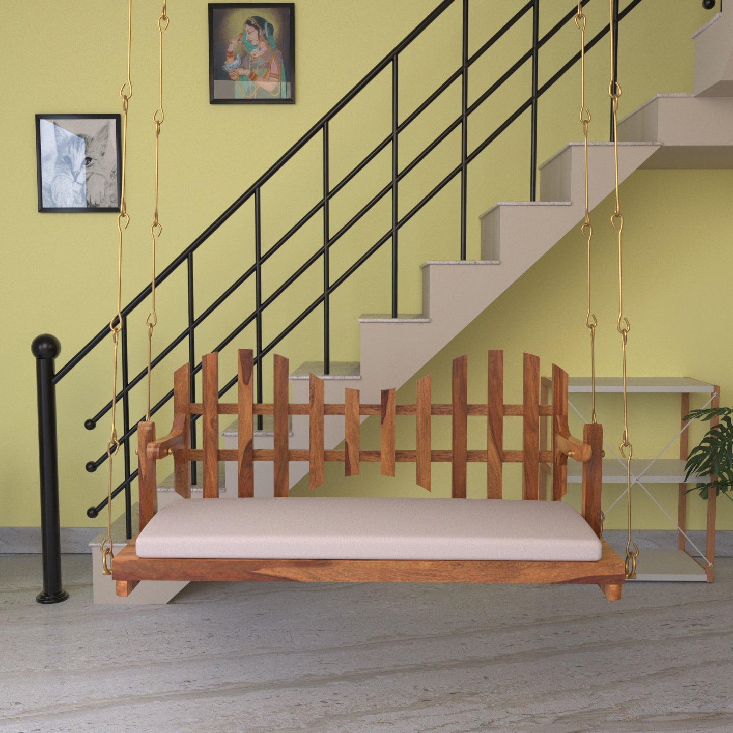 Classic New Cross Square Back Wooden Adorable Handmade Wooden Swing for Home Swing