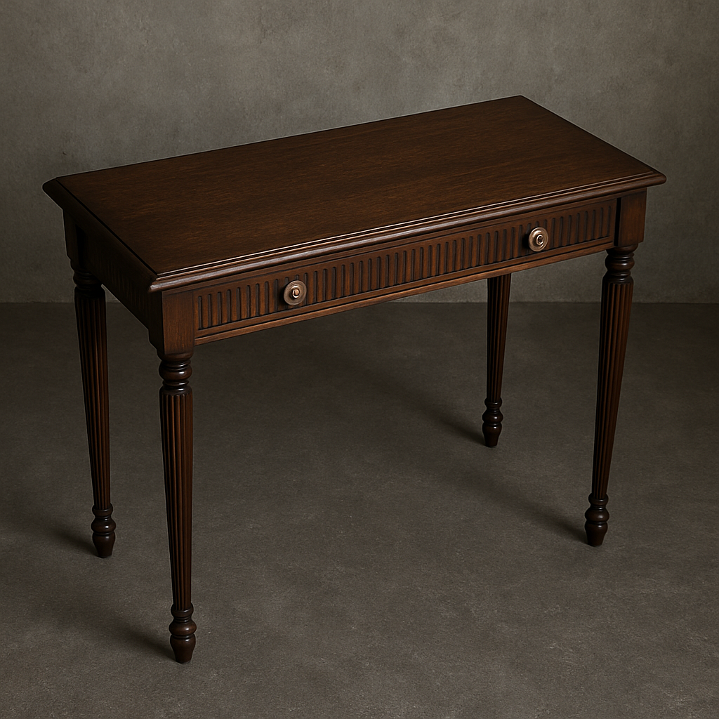 Classic Dark Wood Console Table with Fluted Frieze and Brass Hardware Console Table