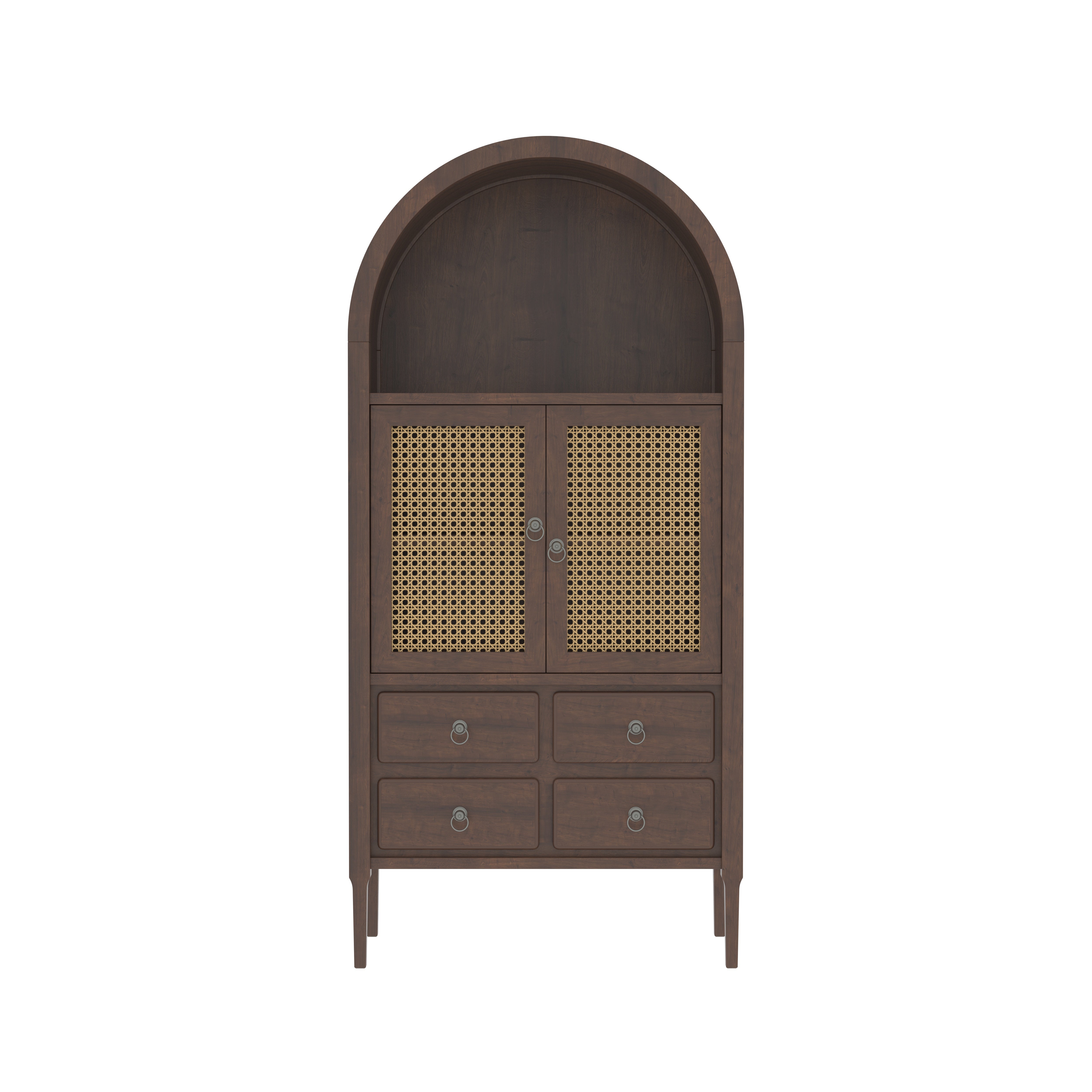 Arvello Arco European Luxury Wardrobe with Arched Display Niche, Woven Cane Doors, and Multi-Drawer Storage Wardrobe