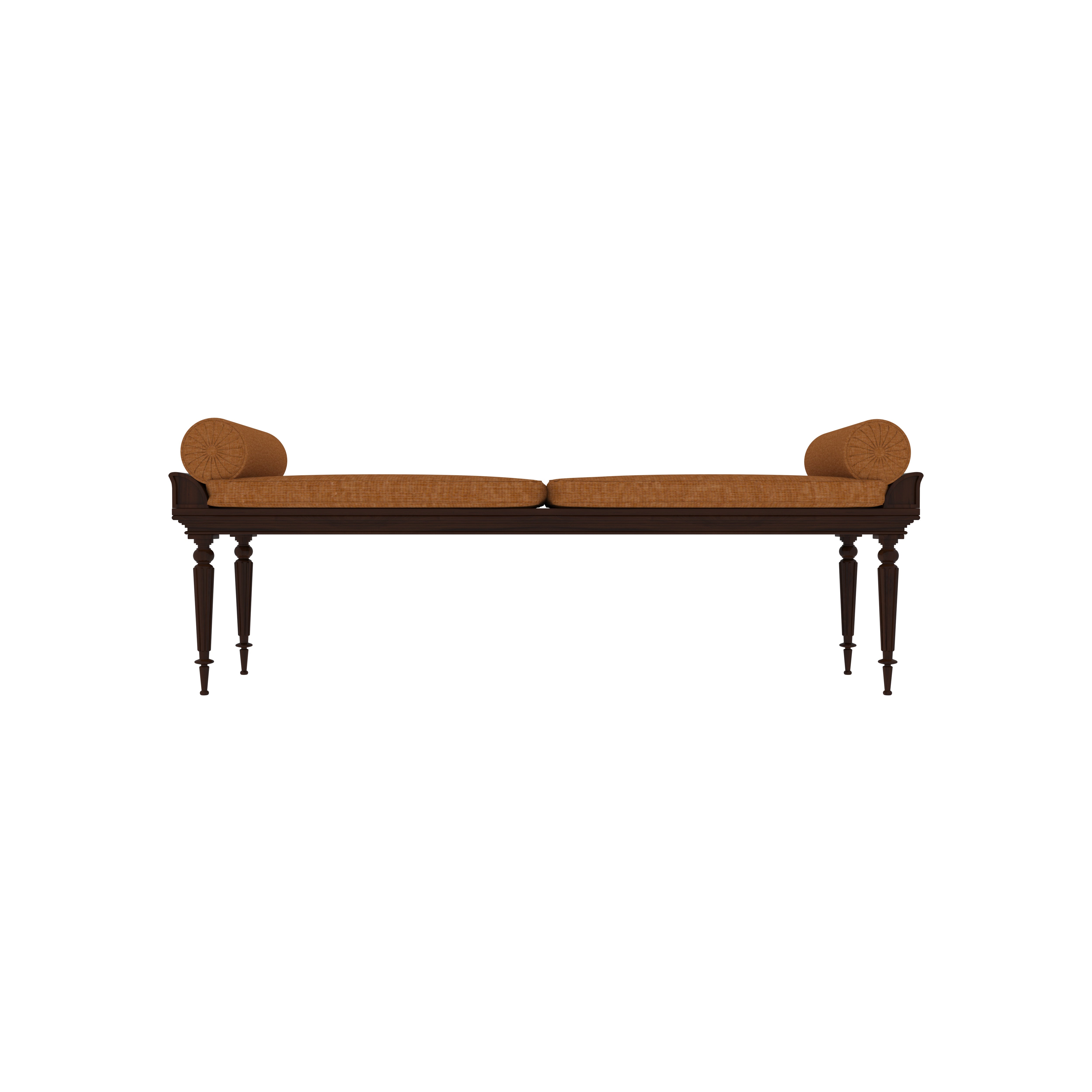 Traditional Teak Wood Divan with Bolster Cushions Classic Carved Bench Bench