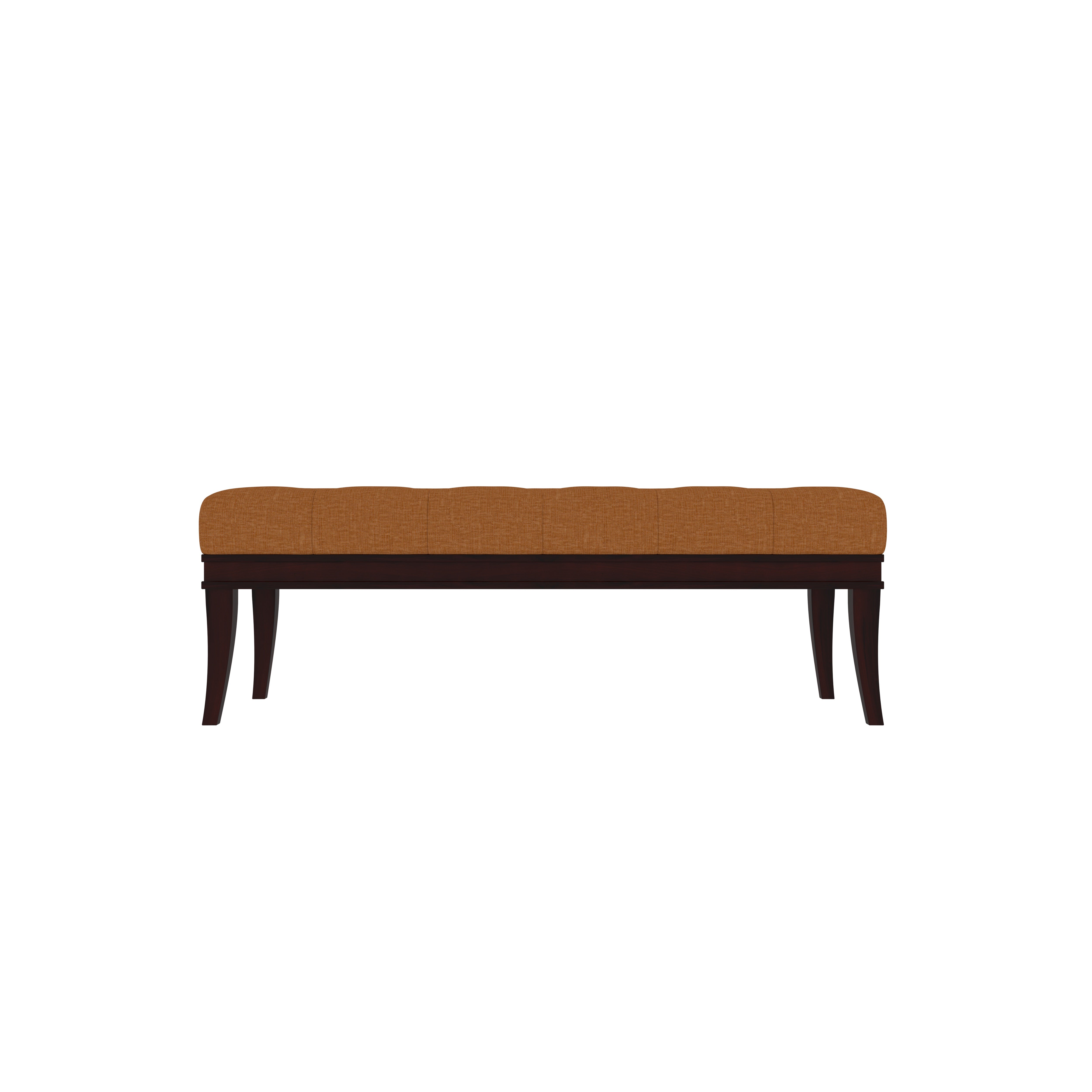 Elegant Tufted Bench with Burnt Orange Upholstery and Curved Dark Wood Legs Bench