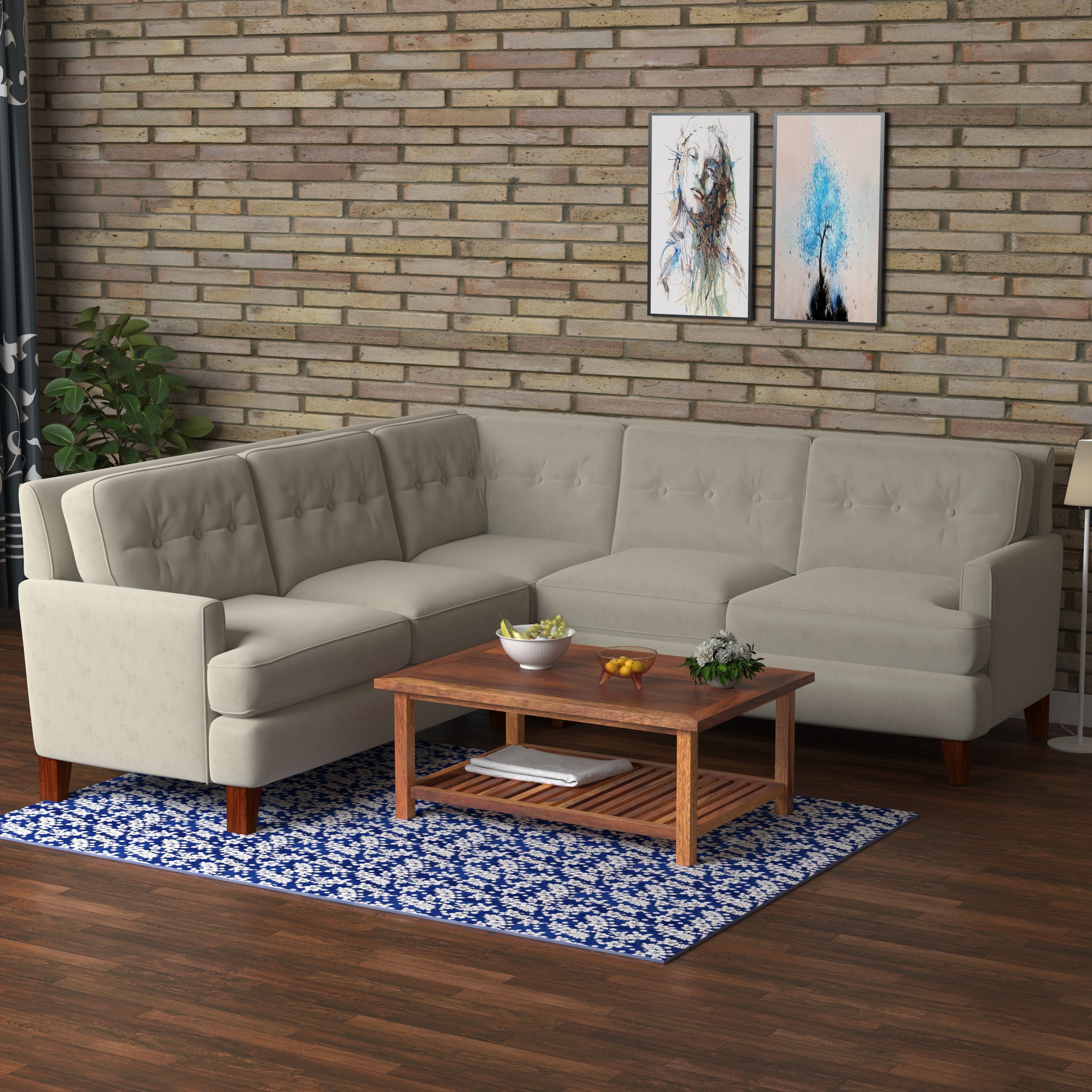Antique Ivory Pastel Coloured with Premium Comfort L Shaped 4 Seater Sofa Set for Home Sofa