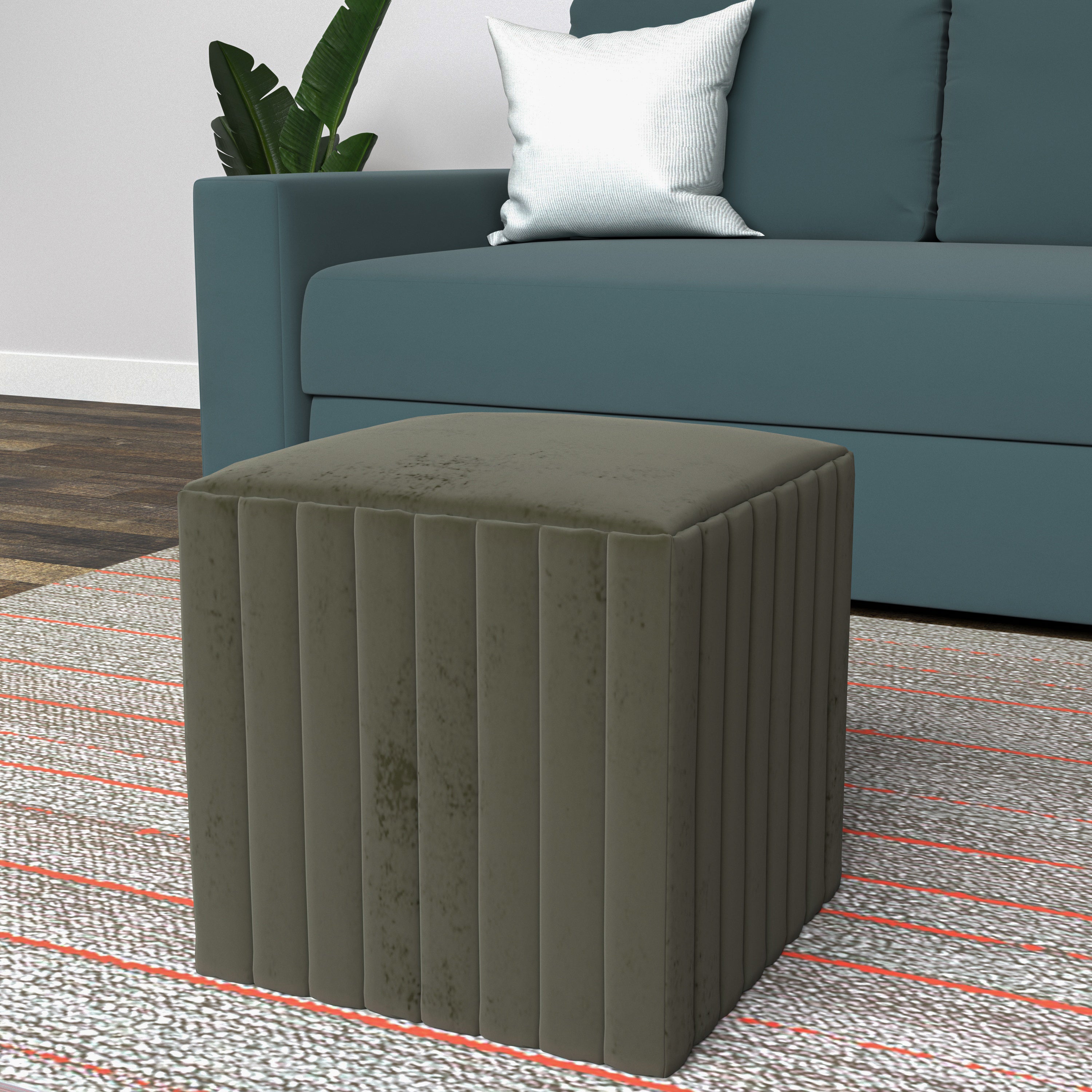 Moss Green Strip Puffy Modern Seating Stool Pouf