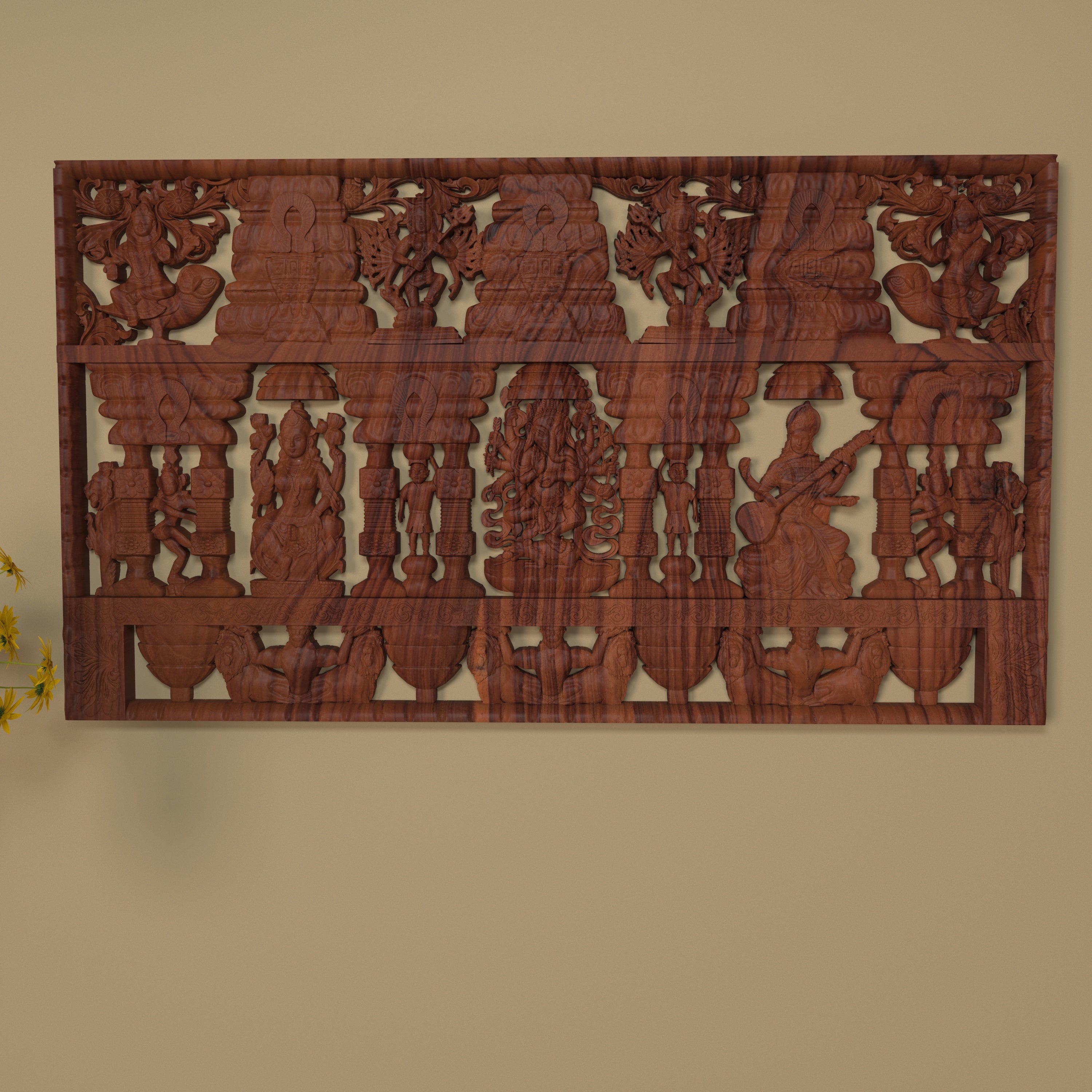 Ganesh ji Laksmi ji and Saraswati ji Carved Wall decor Frame Wall Decor