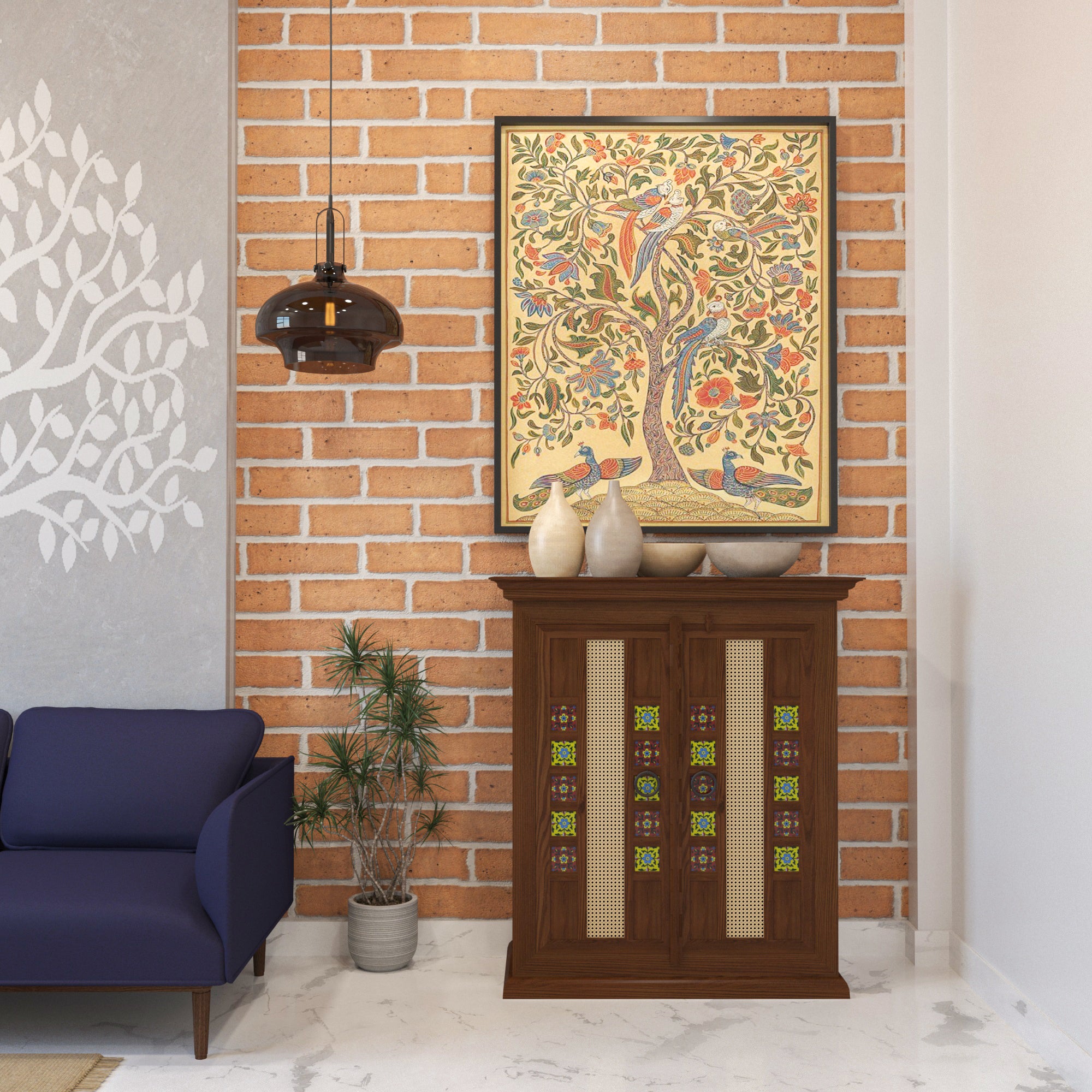 Aesthetic Dark Mountain Finished Wooden Handmade Cupboard Cupboard