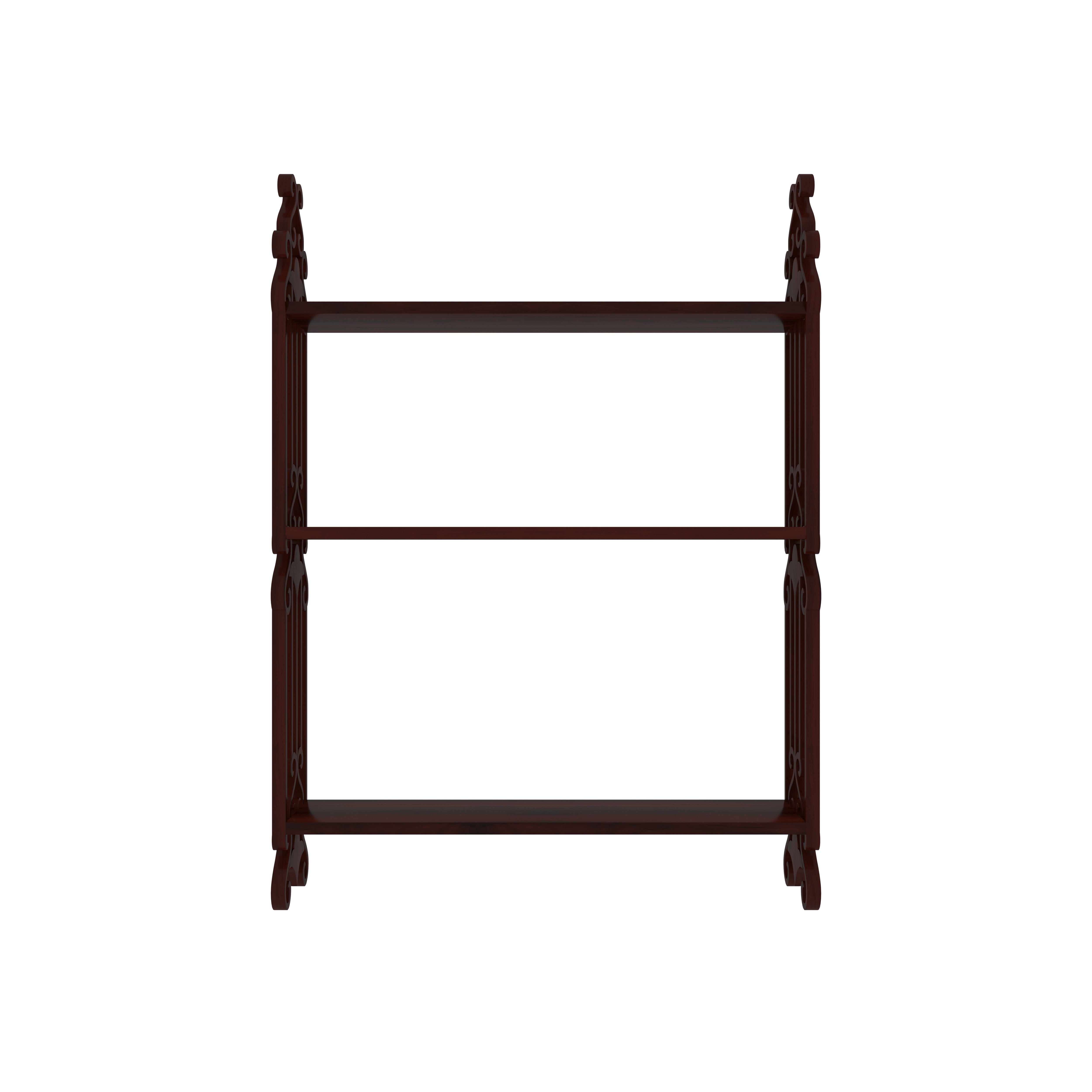Vintage Wooden Wall Shelf with Ornate Side Frames – 2-Tier Display Wall Rack