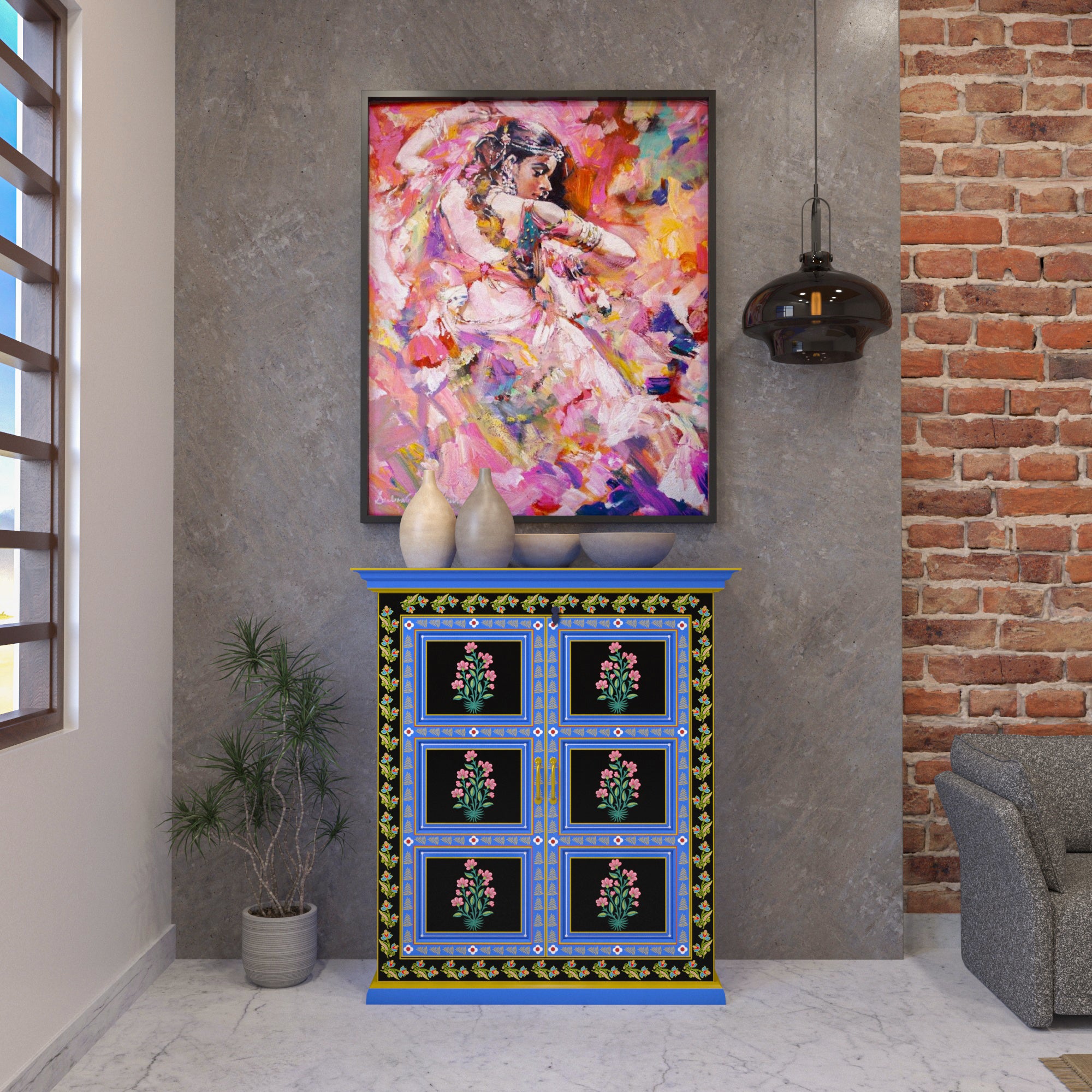 Traditional Bourbon Blue Paint Finished Wooden Handmade Cupboard Cupboard