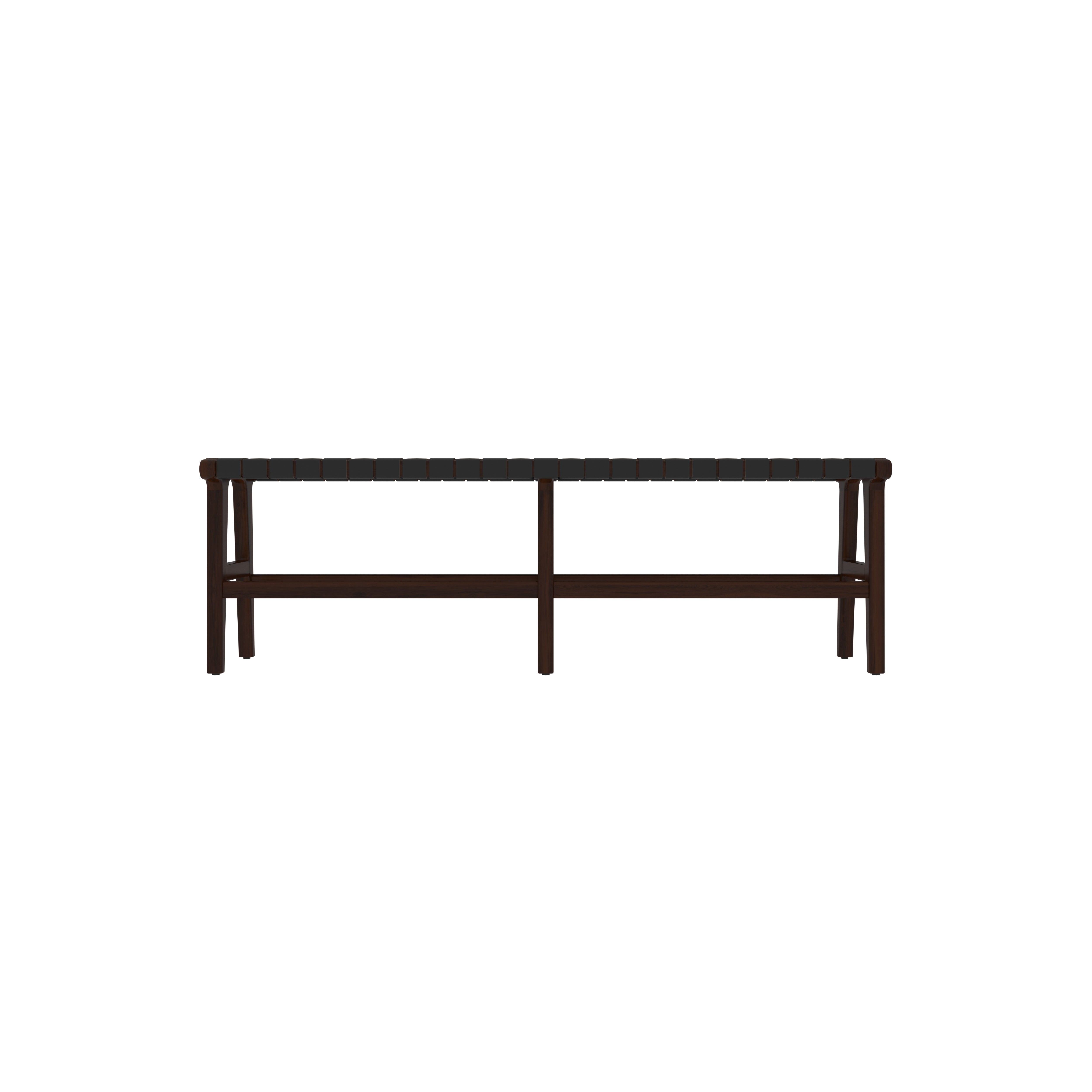 Rustic Woven Strap Bench with Dark Wood Frame Bench