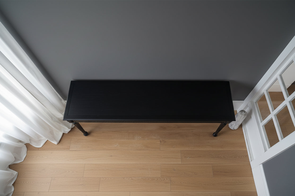 Sophisticated Black Console Table with Fluted Frieze and Turned Legs Console Table