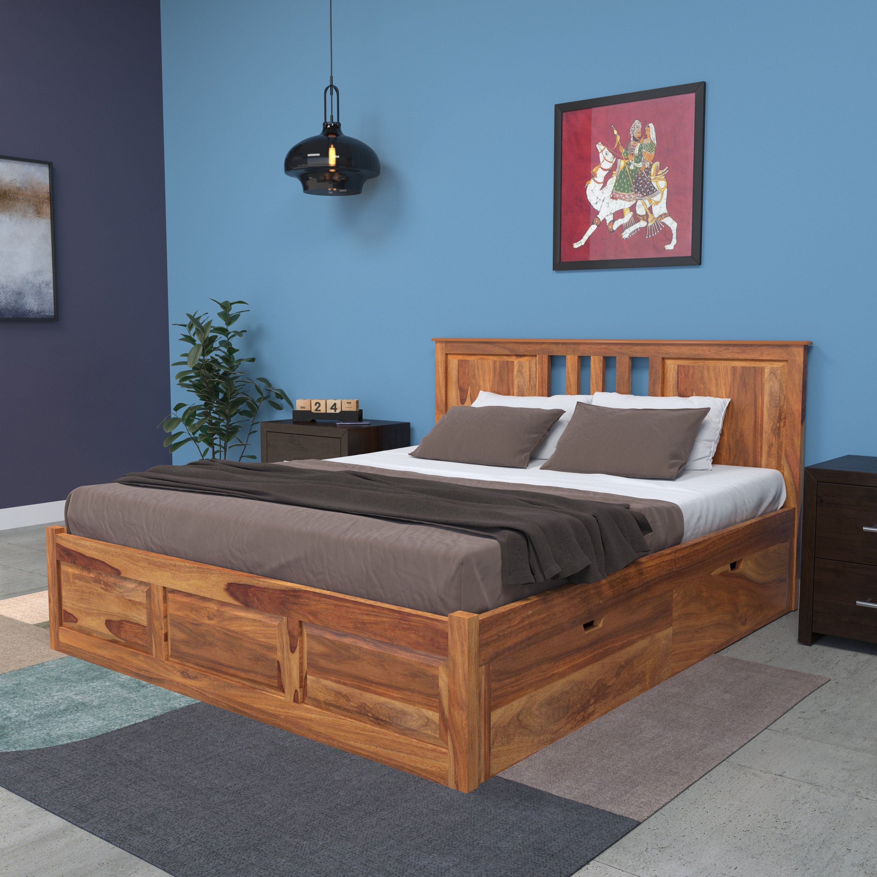 Minimalist Handcrafted Royal Heritage King Size Wooden Drawer Storage Bed Bed