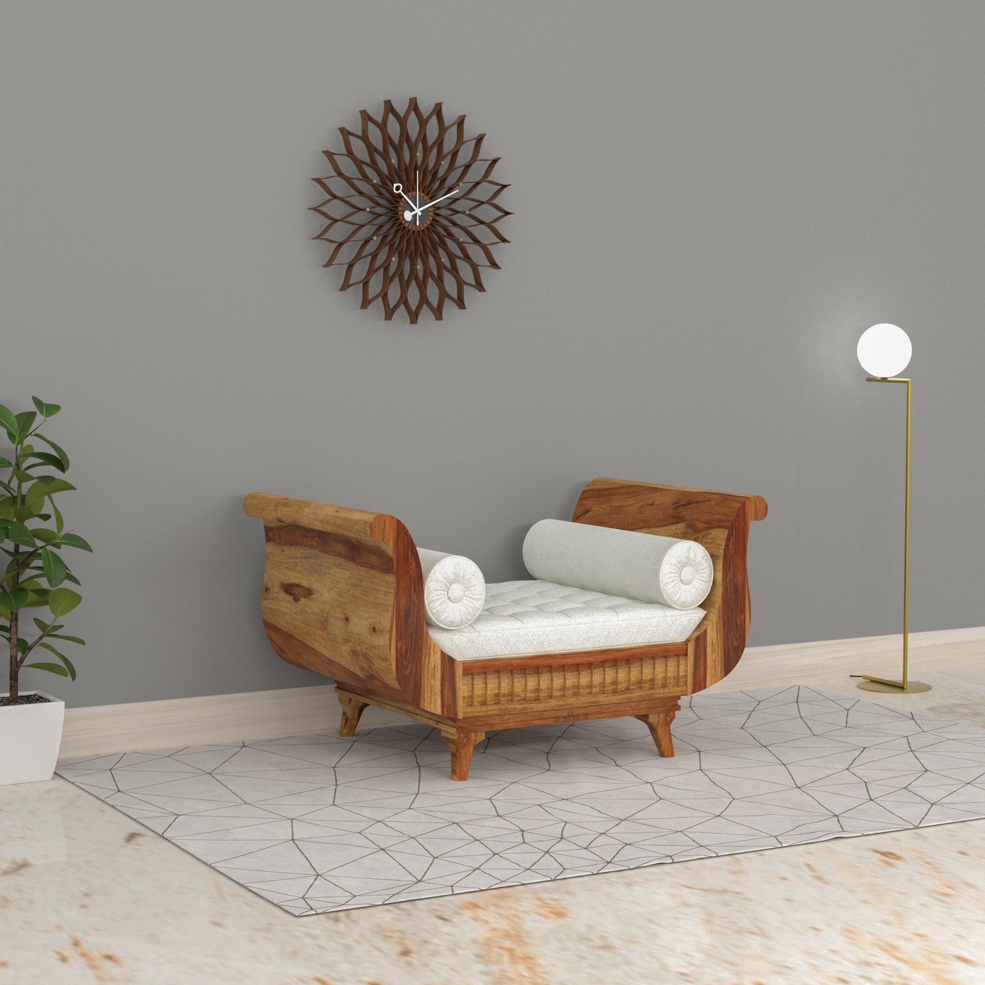 Realm Traditional Light Finished Single Seater Wooden Handmade Sofa Sofa