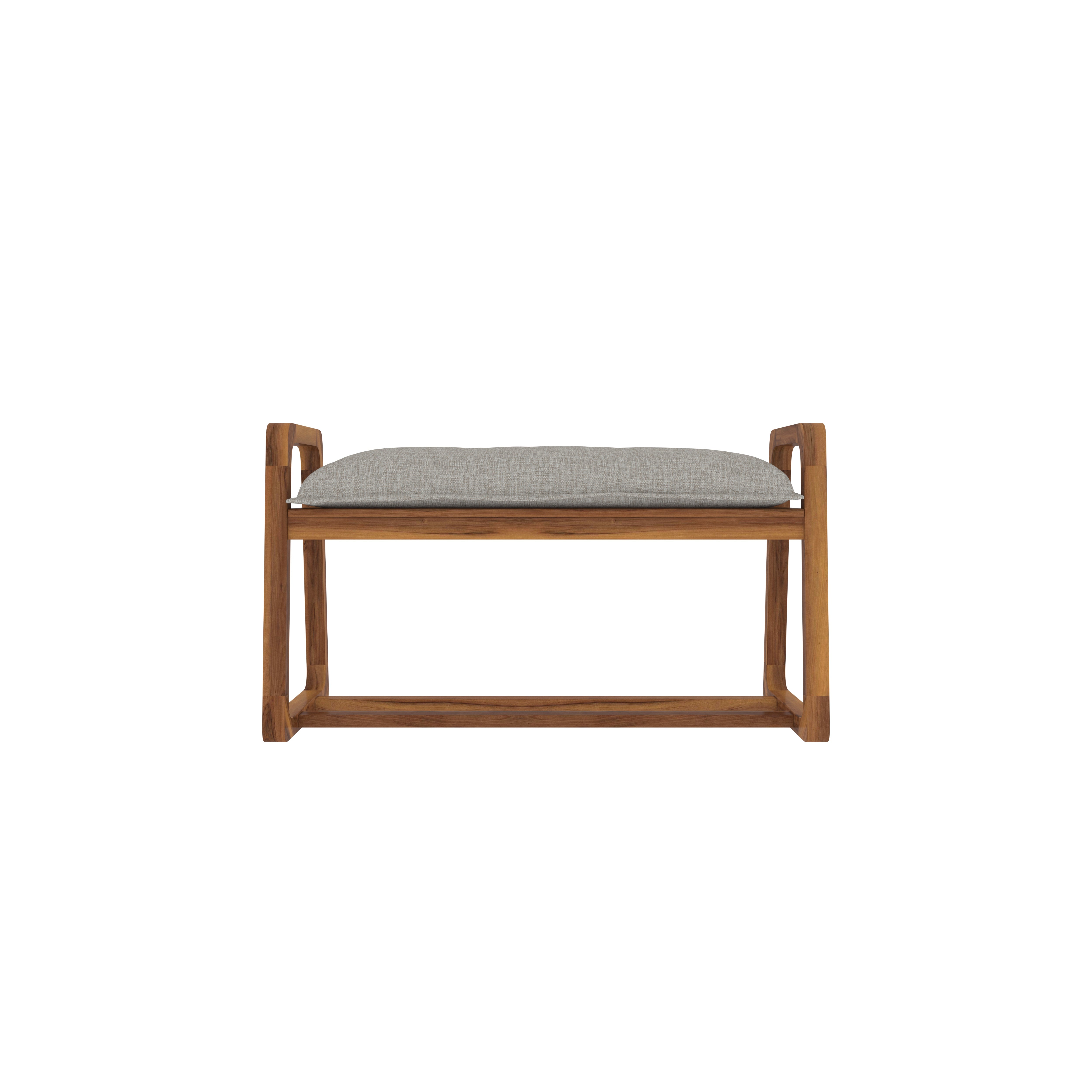 Modern Wooden Bench with Light Grey Cushion and Open Arm Design Bench