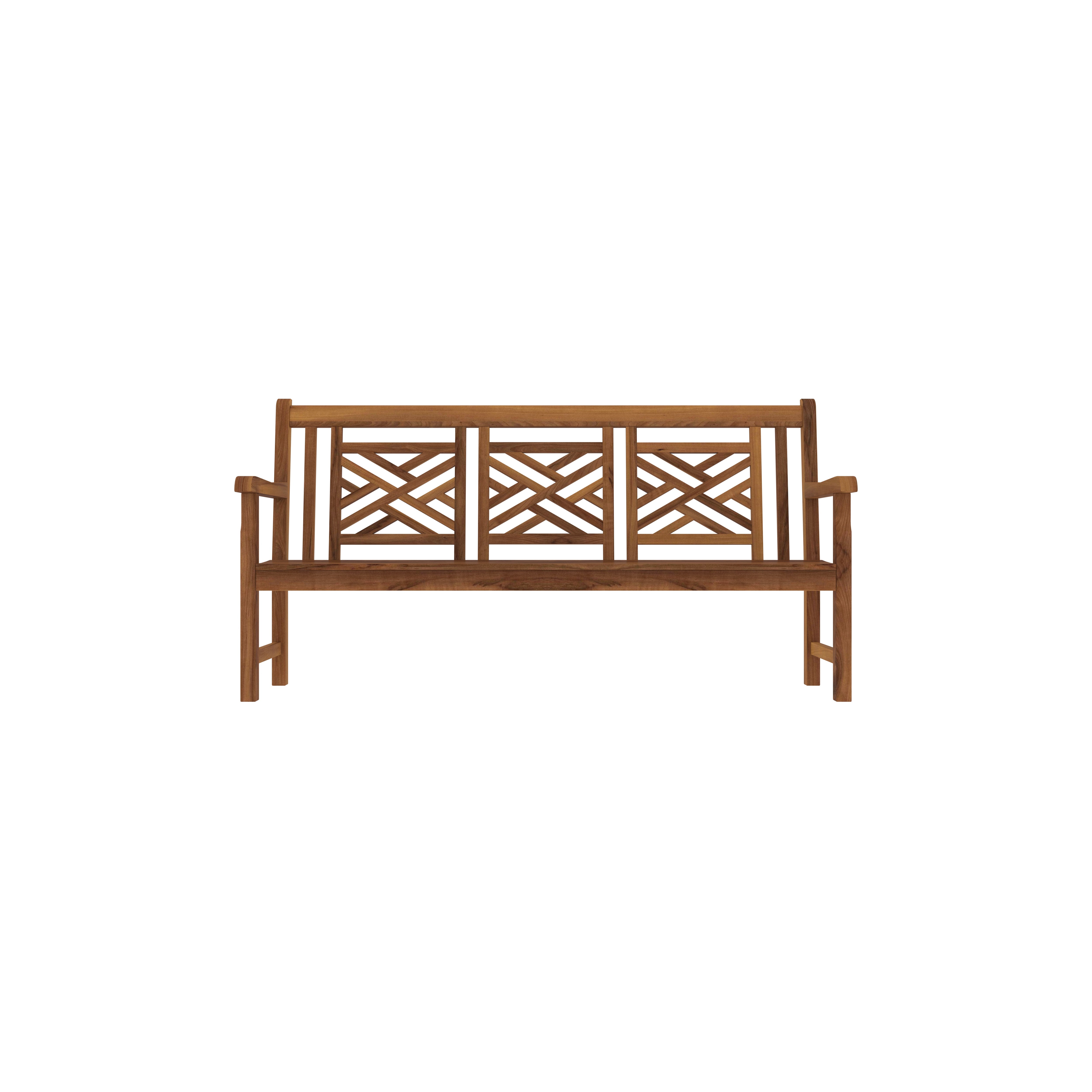Solid Wood Bench with Decorative Geometric Backrest Bench