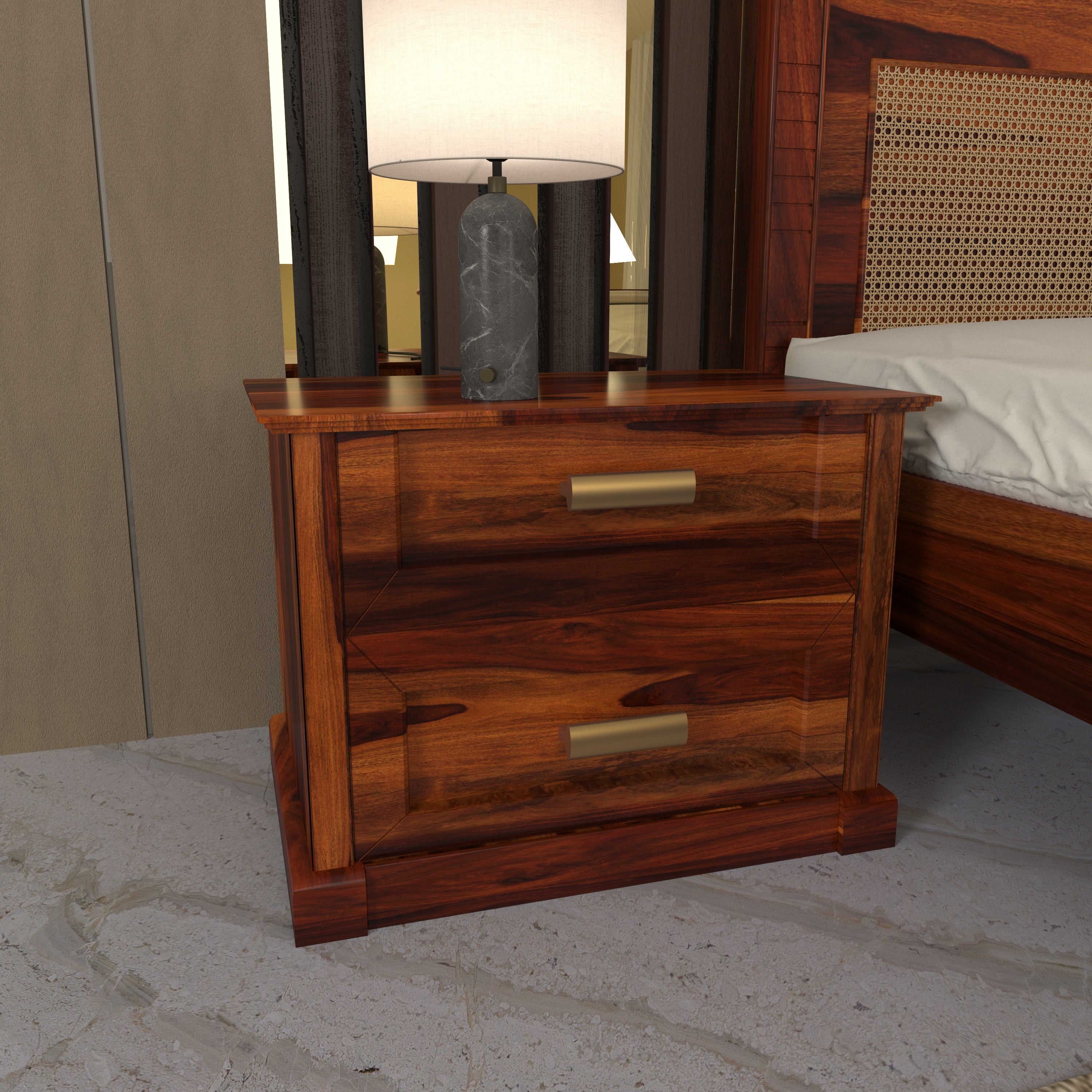 Shanghai Simple Handmade Double Drawer Wooden Bedside for Home Bedside