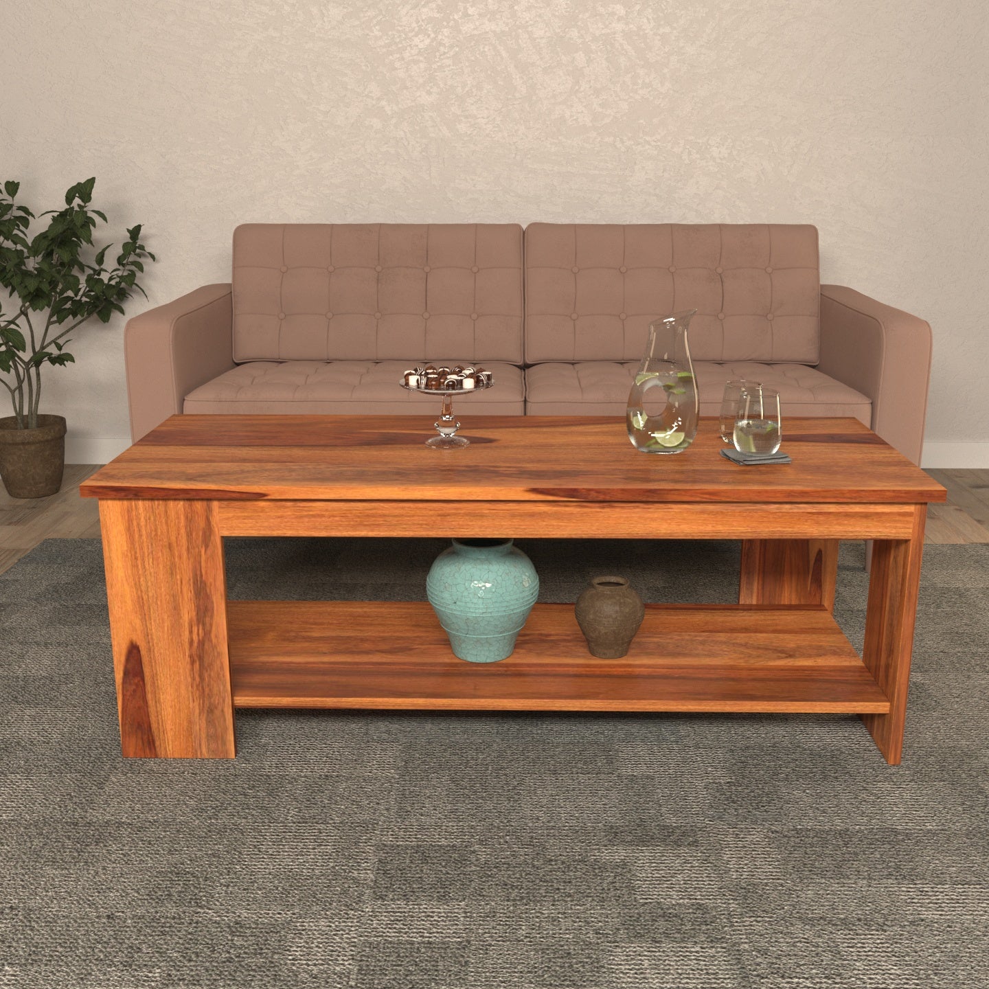 Simple Storage Sheesham Handmade Wooden Coffee Table Coffee Table
