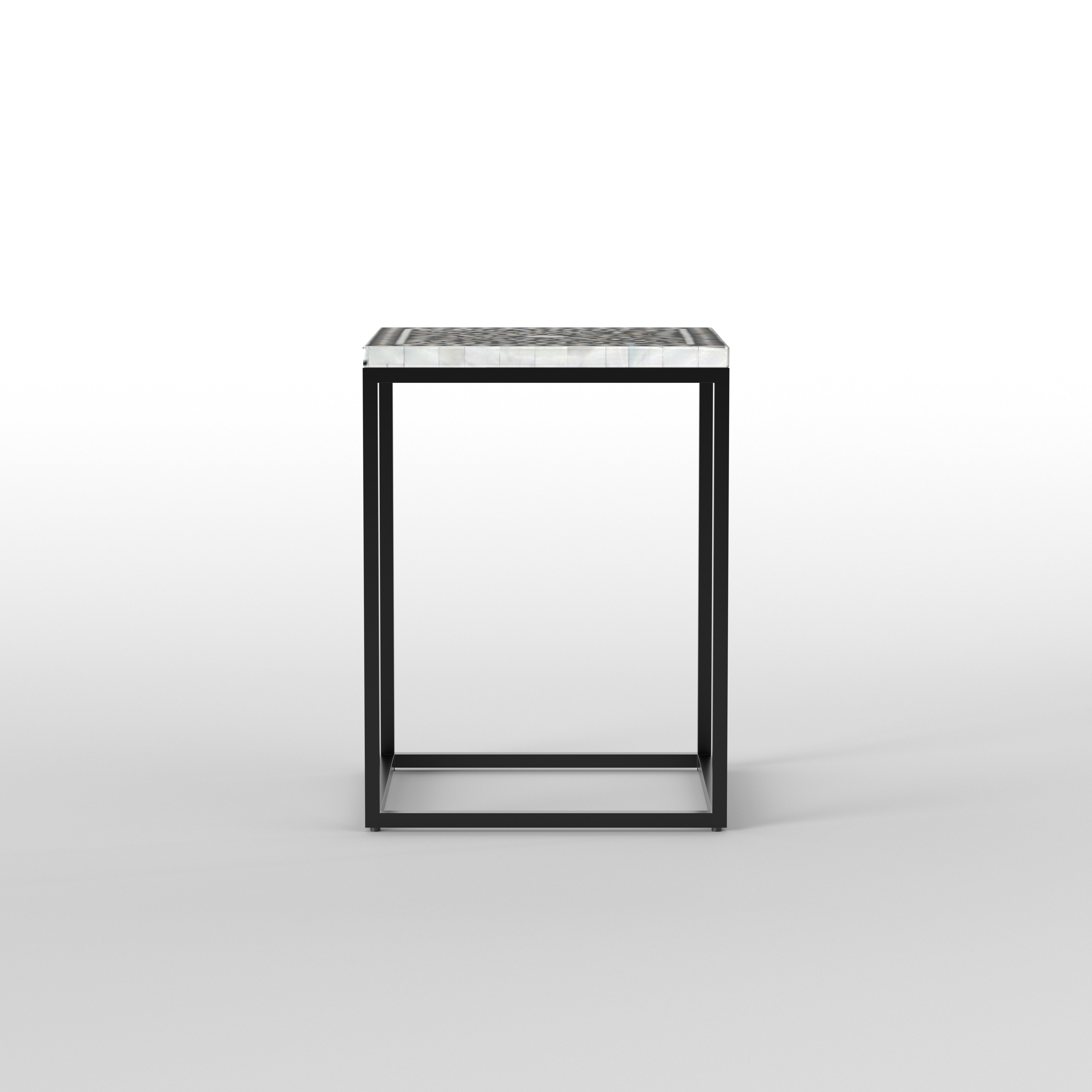 Framed Arabesque End Table - Hand-Painted Floral Design End Table