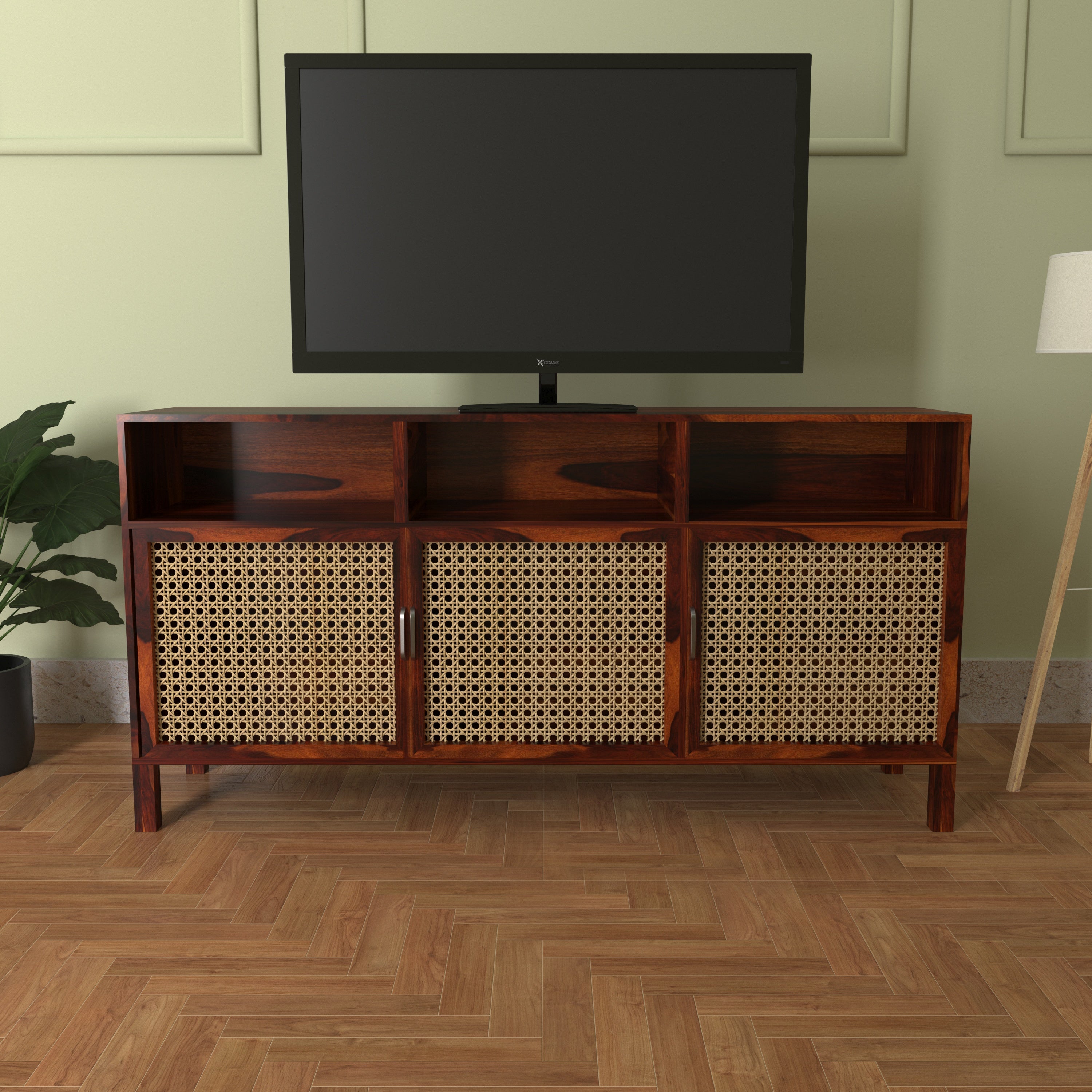 Dark Mahogany Heritage Cane Style Handmade Wooden TV Stand for Home Tv stand