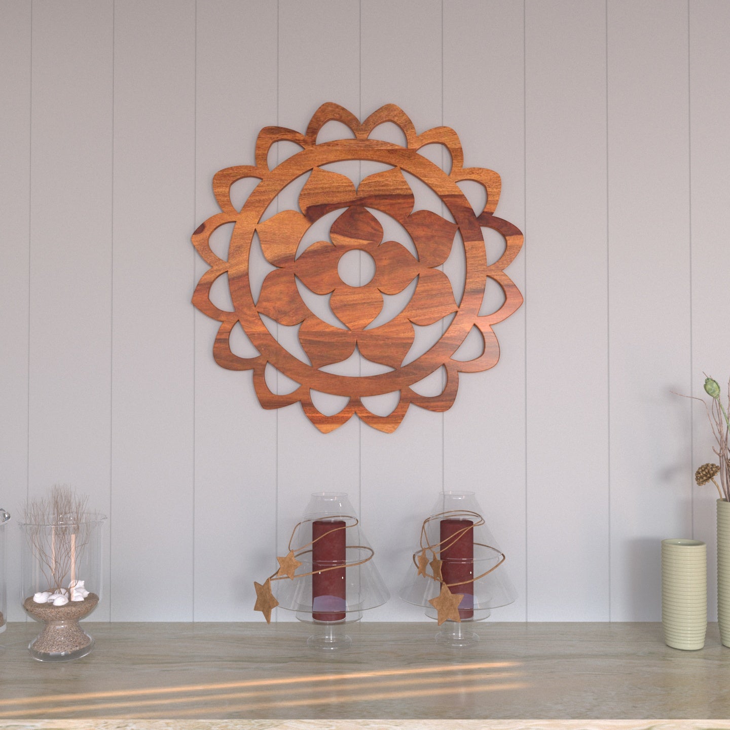 Storm Vintage Flower Wooden Wall Decor Yantra Sheesham Wood Wall Decor