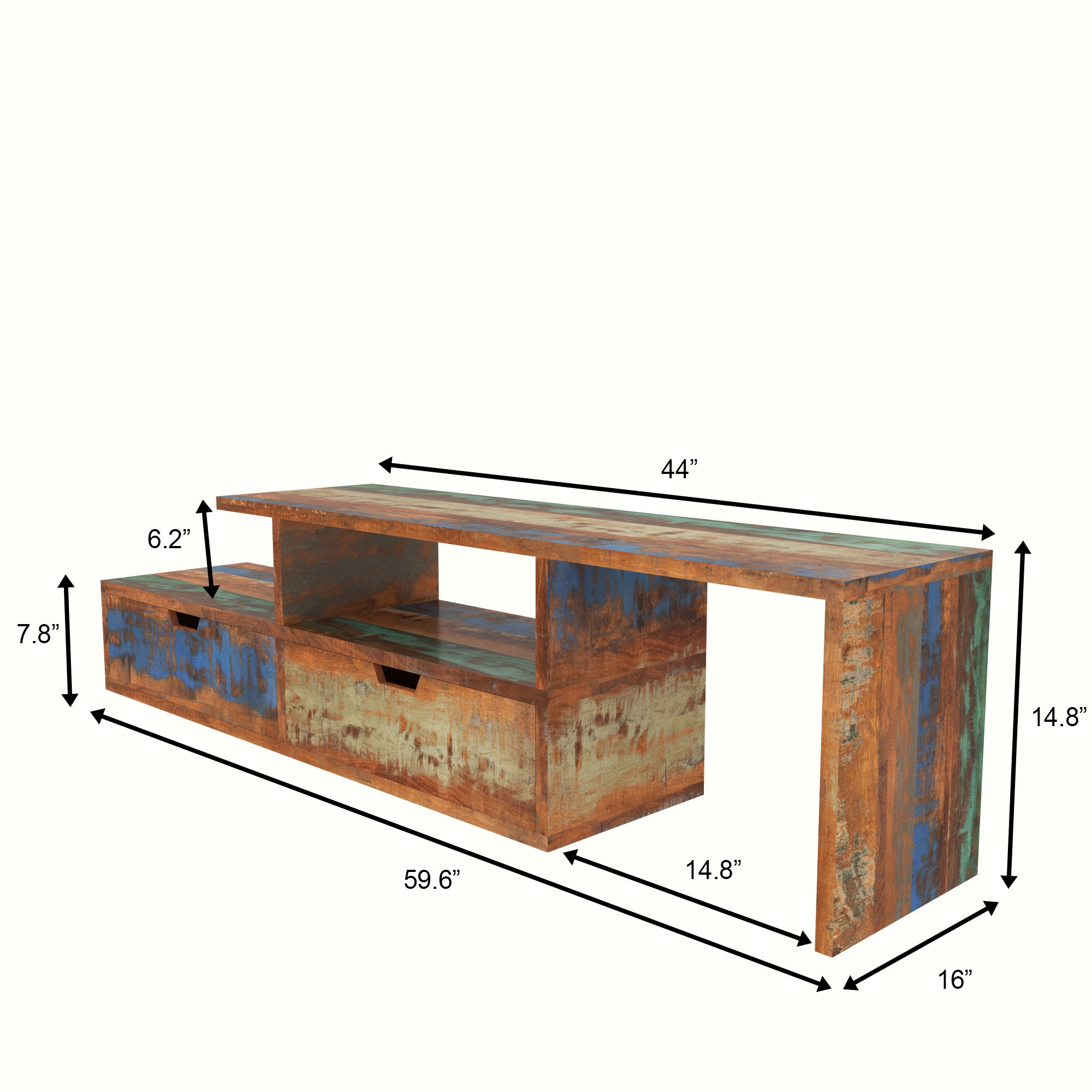 Colorful Reclaimed Wood TV Stand - Extendable Entertainment Unit