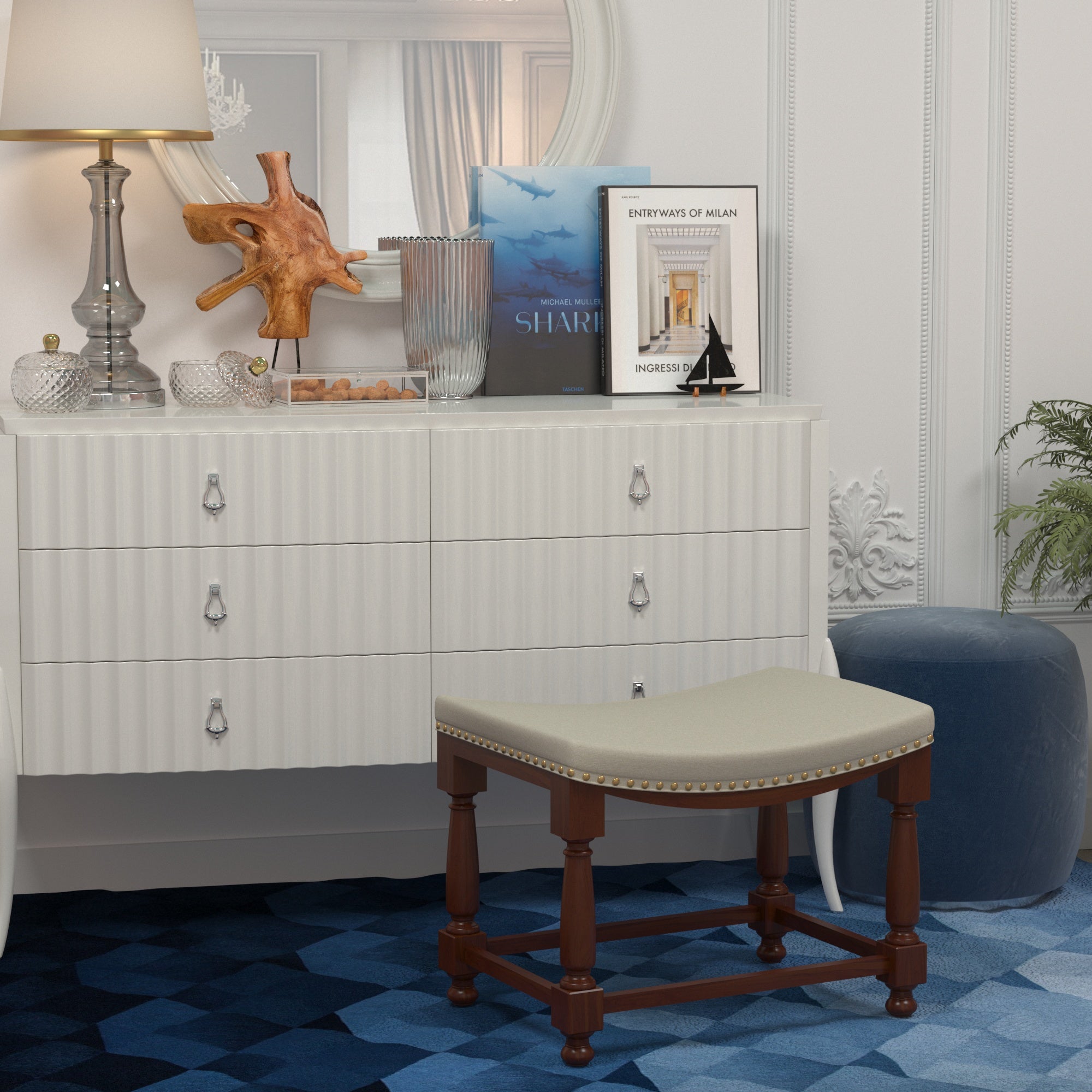 Antique Lunatic Finished Wooden Handmade Small Stool Stool