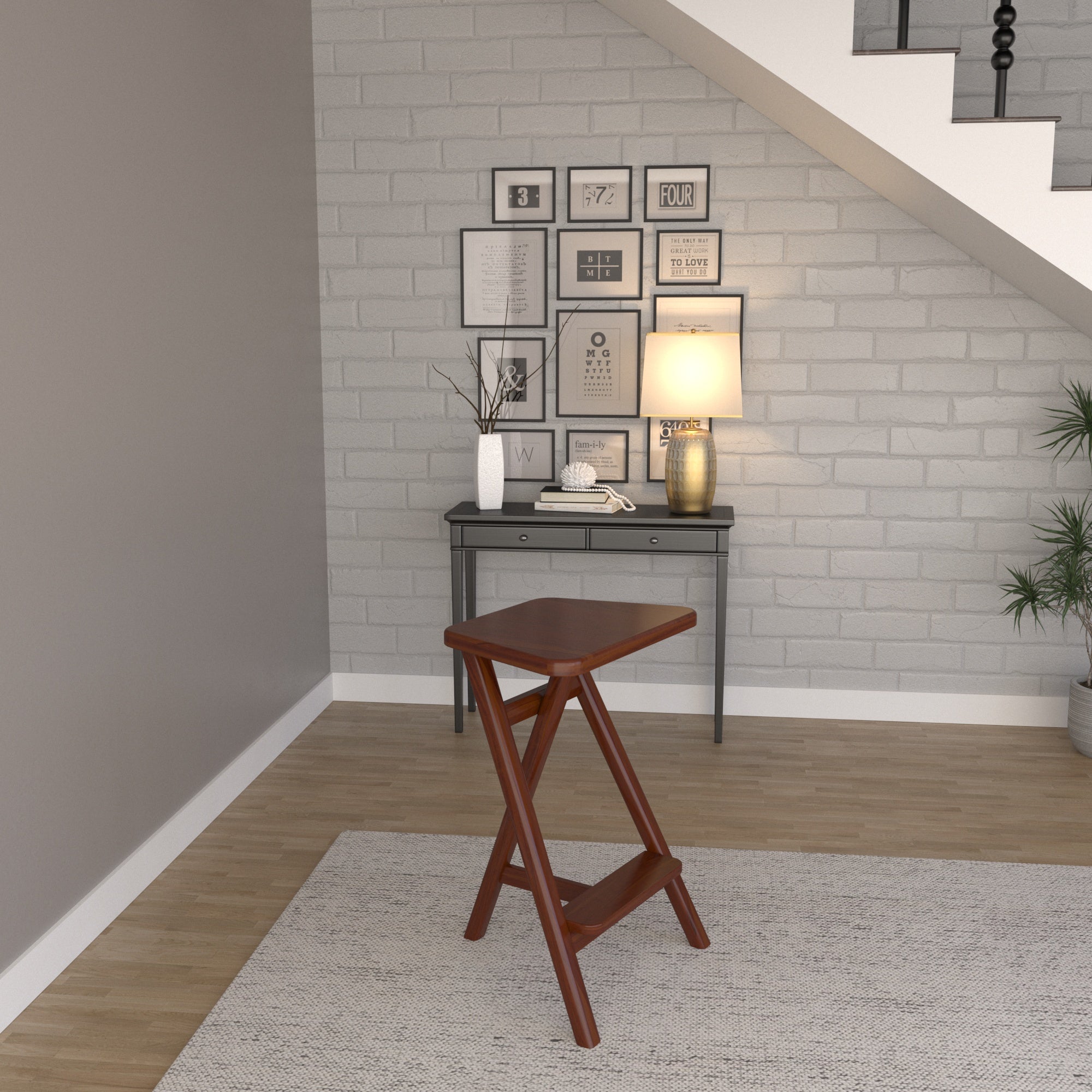 Antique Southern Dark Finished Wooden Step Bar Stool Stool