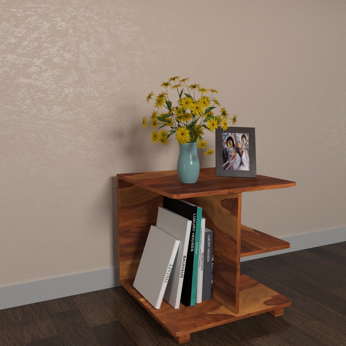 Modern Attractive Sheesham Wooden Book Rack for Home End Table