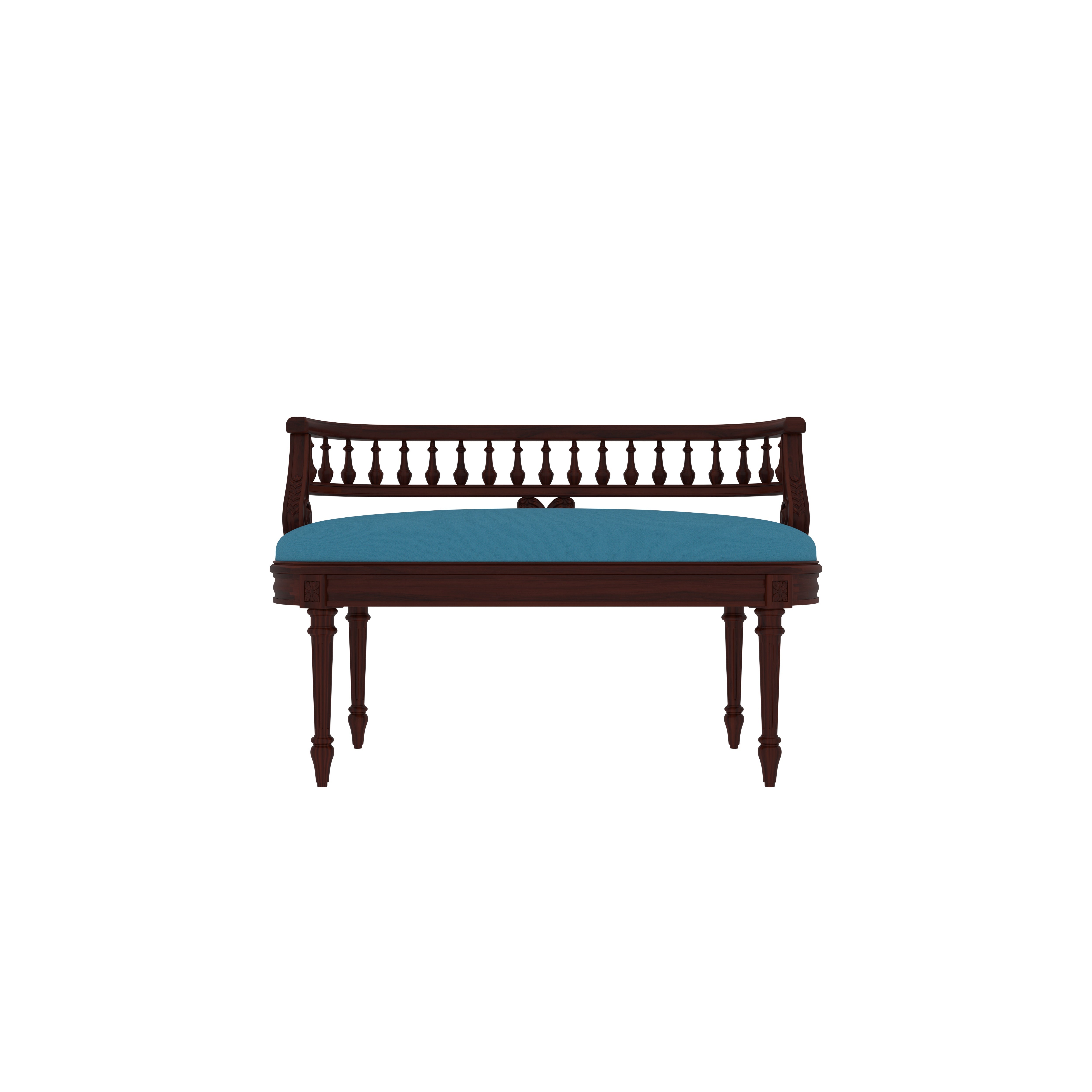 Vintage Wooden Bench with Carved Backrest | Teak Finish Bench