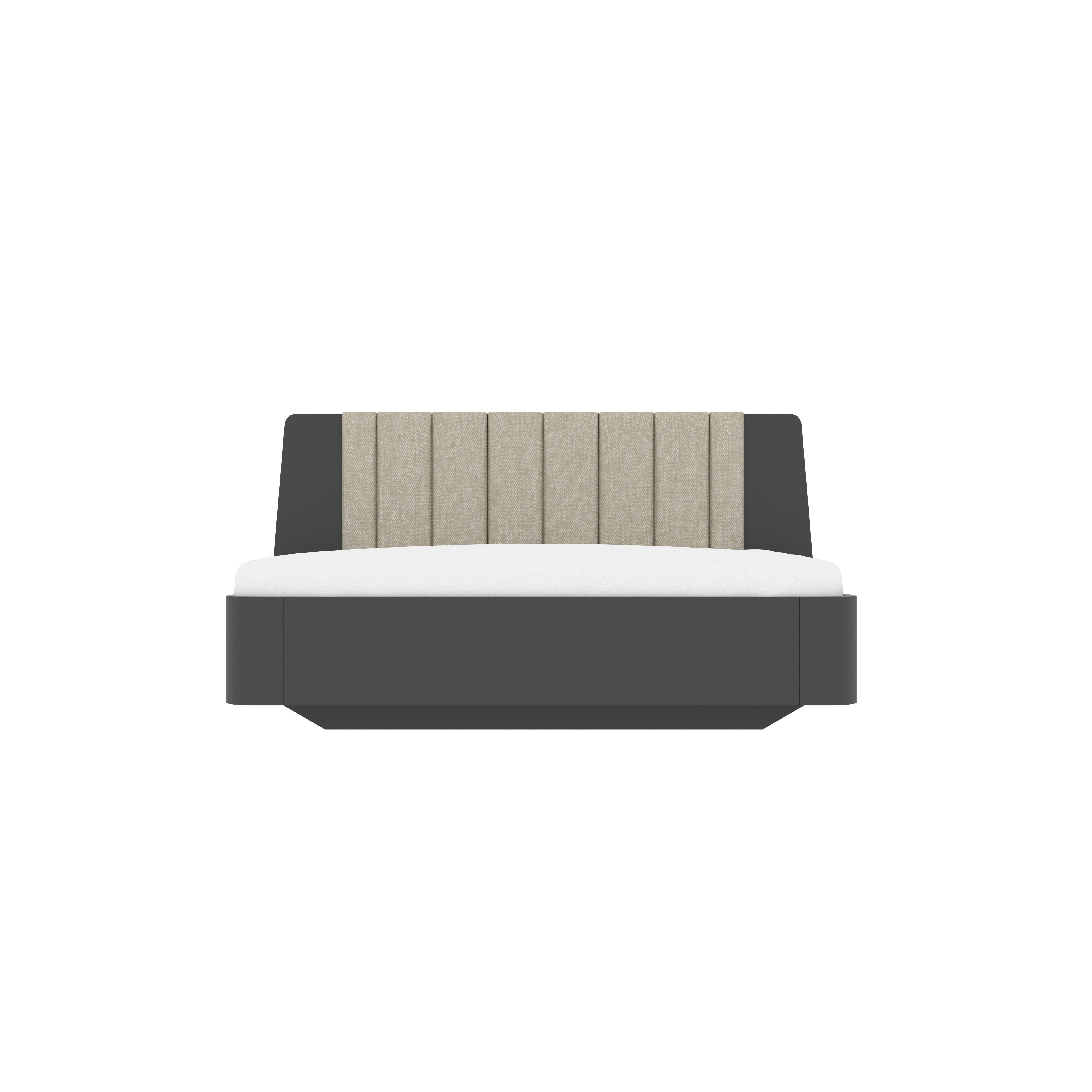 Upholstered Platform Bed with Vertical Panel Headboard & Side Shelf Design Bed