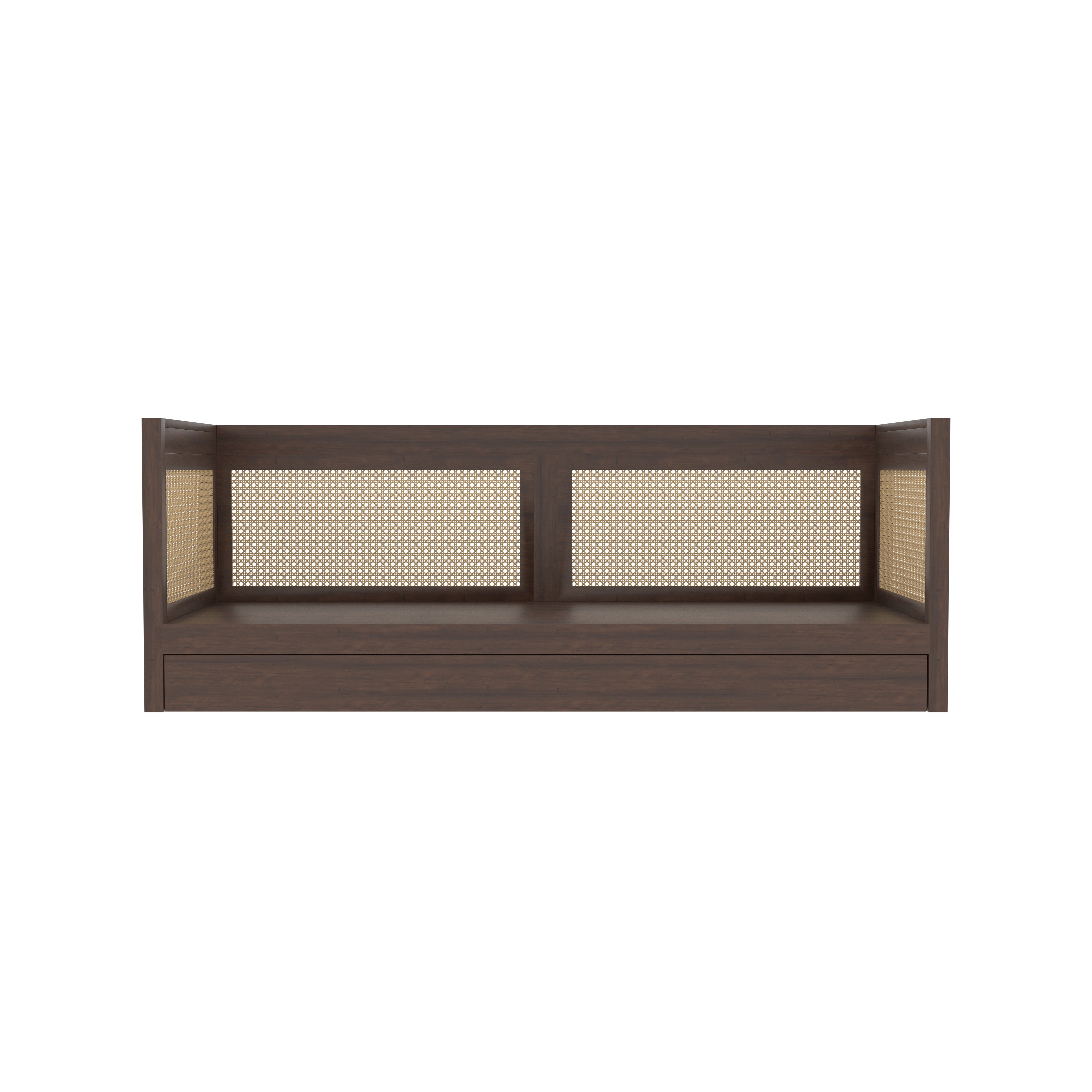 Daybed with Cane Panels and Pull-Out Trundle Bed Sofa cum bed