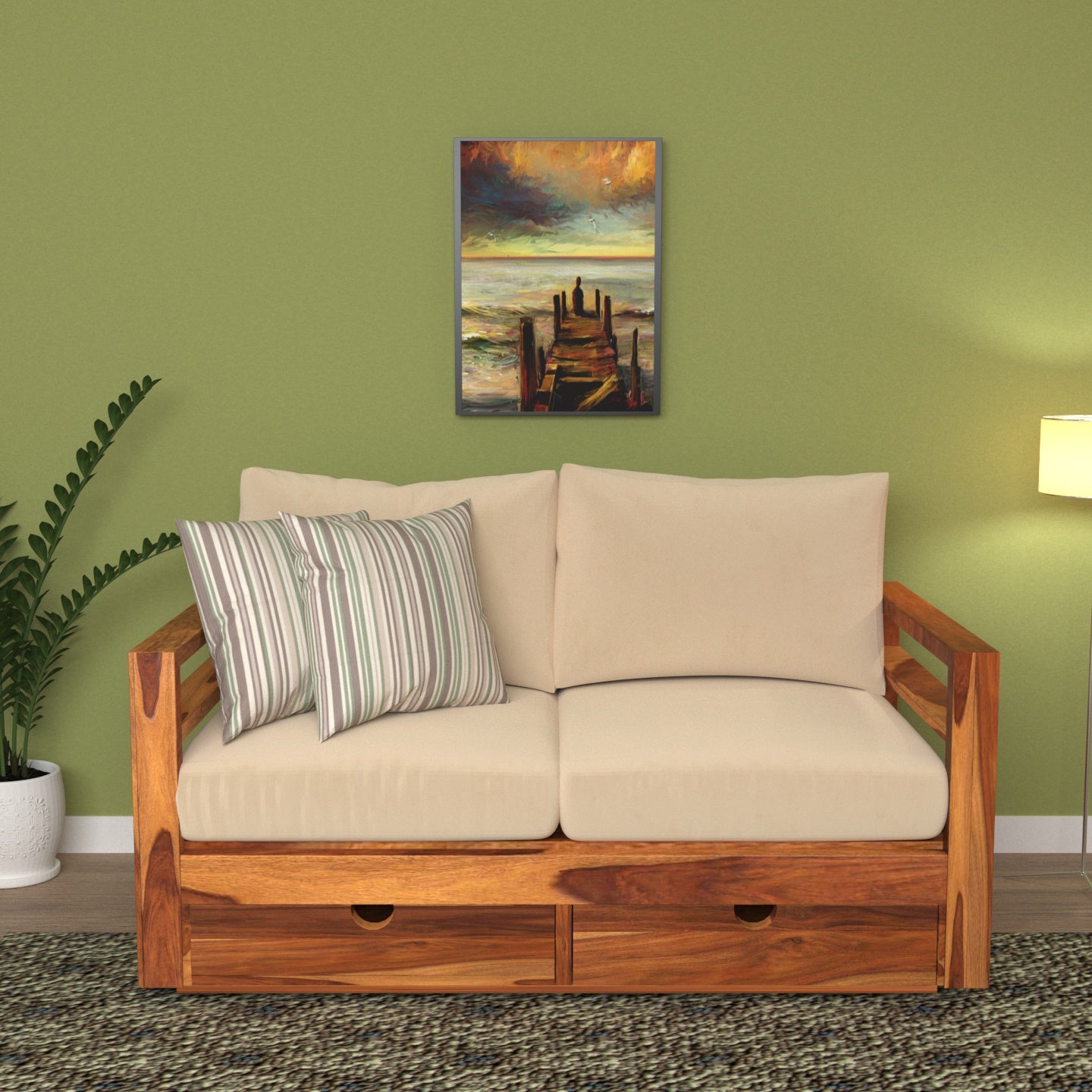 Moccasin Shaded Vintage Wooden Sofa With Storage Sofa