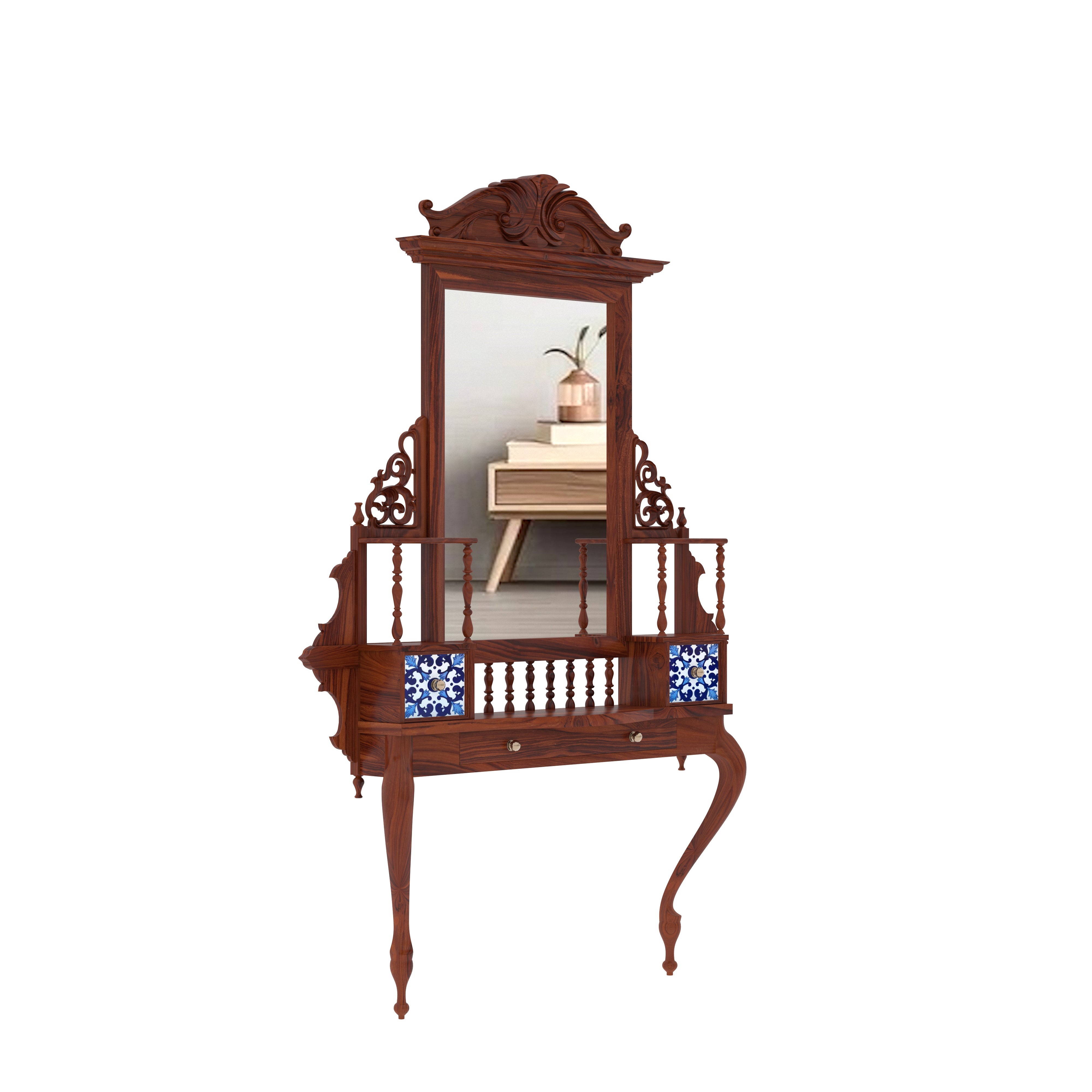 Aesthetic Natural Brown Heritage Finished Handmade Wooden Mirror Mirror