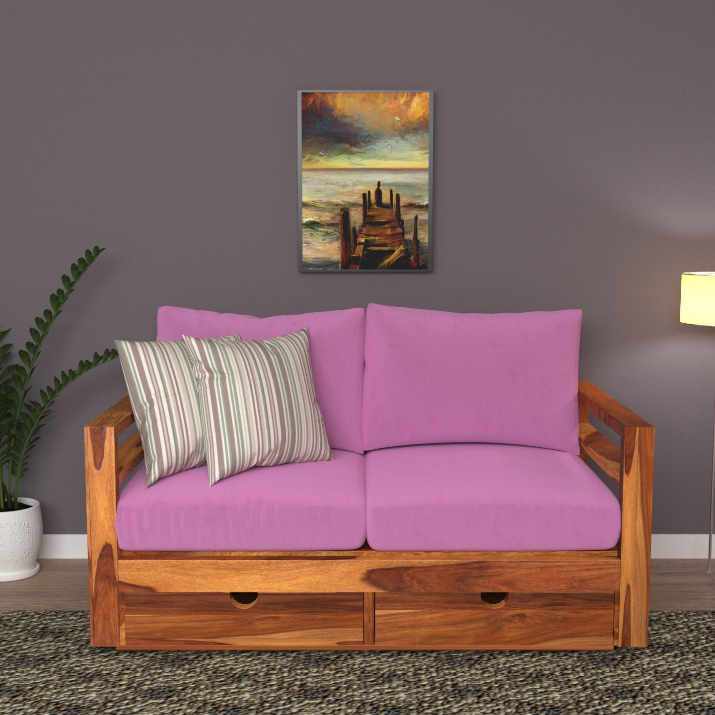 Dark Pink Vintage Wooden Sofa With Storage Sofa