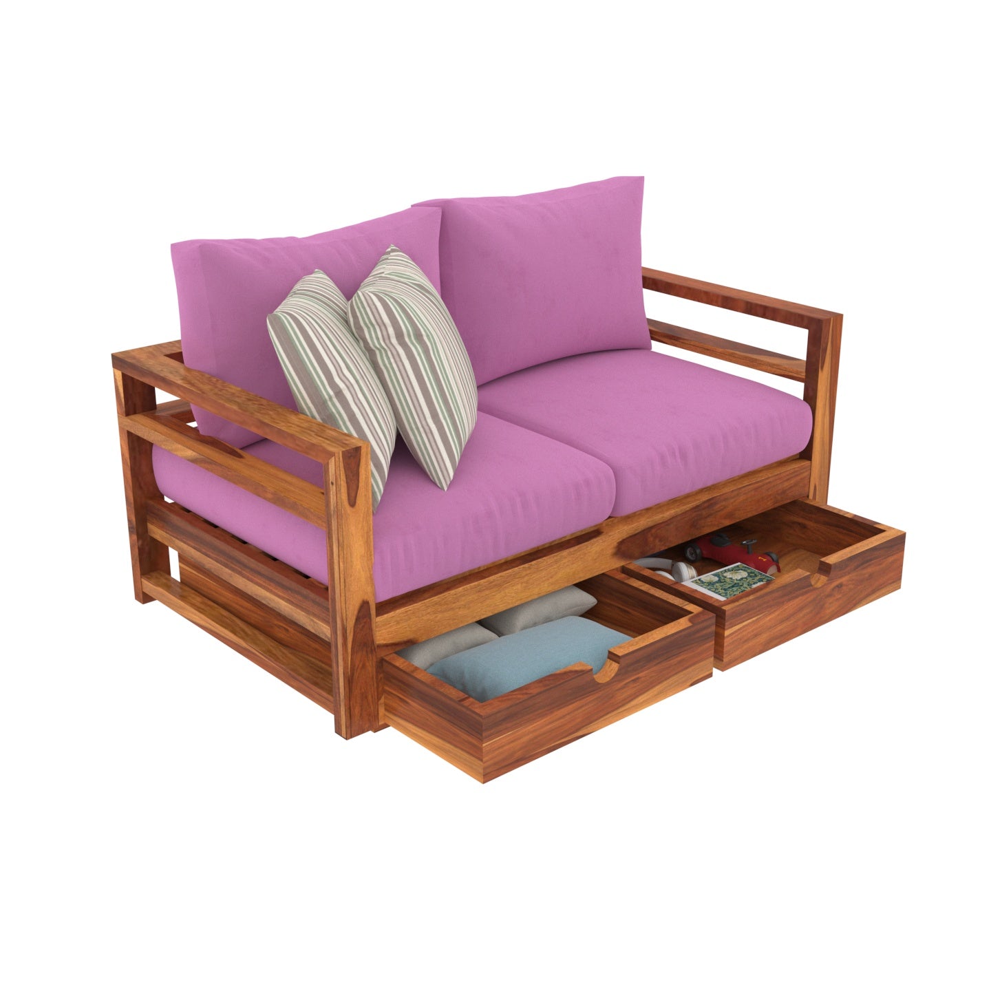 Dark Pink Vintage Wooden Sofa With Storage Sofa