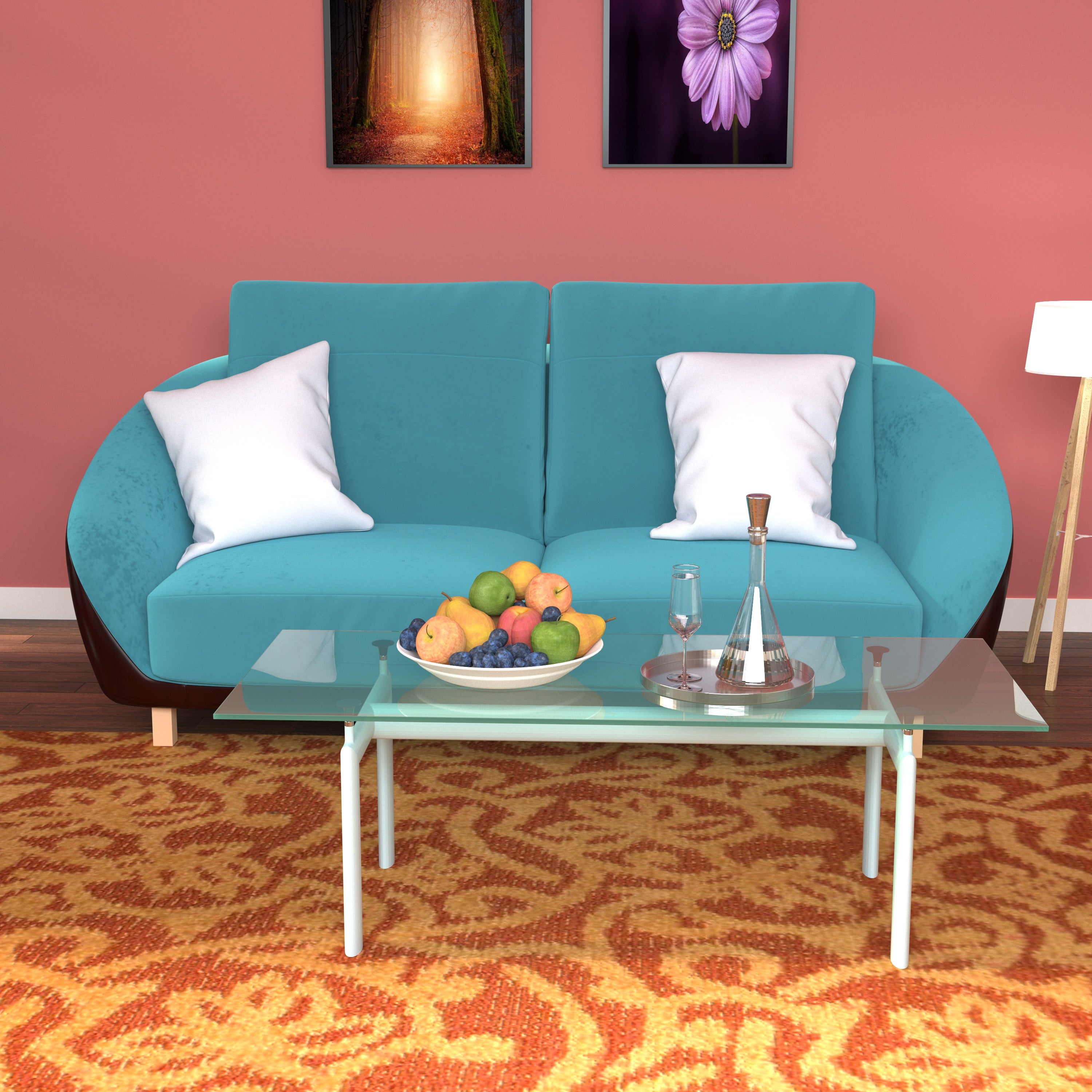 Pine Sea Blue Smooth Finish Wooden 2 Seater Sofa Sofa