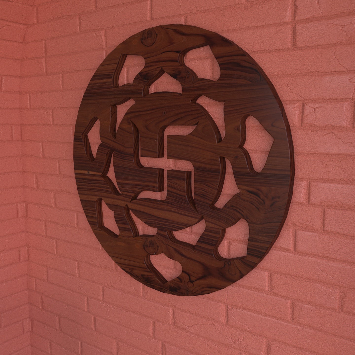 Spiritual Swastik Round Wooden Wall Decor Yantra Wall Decor