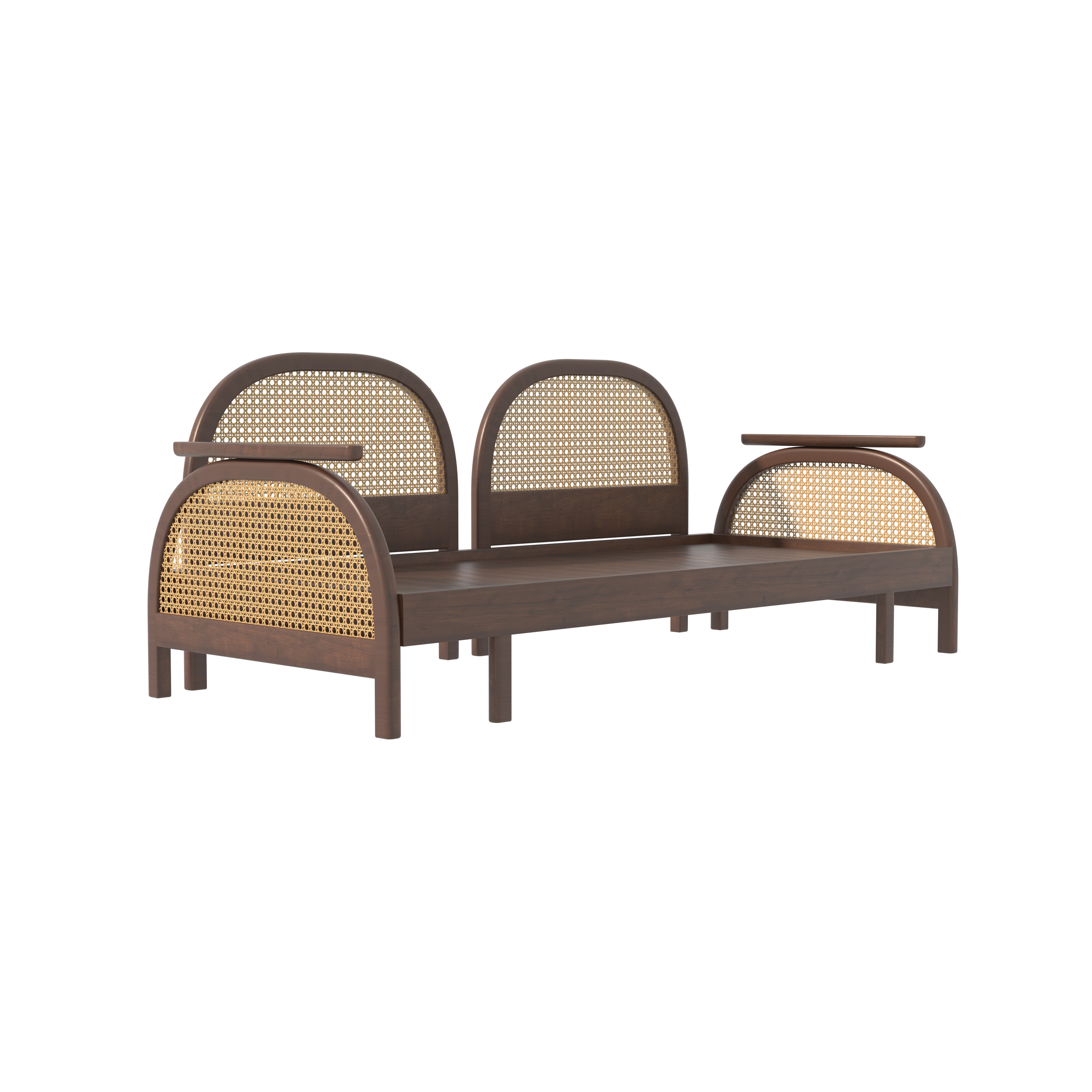 Luxury Cane-Inspired Day Bed with Curved Backrests and Extended Lounging Design Sofa cum bed