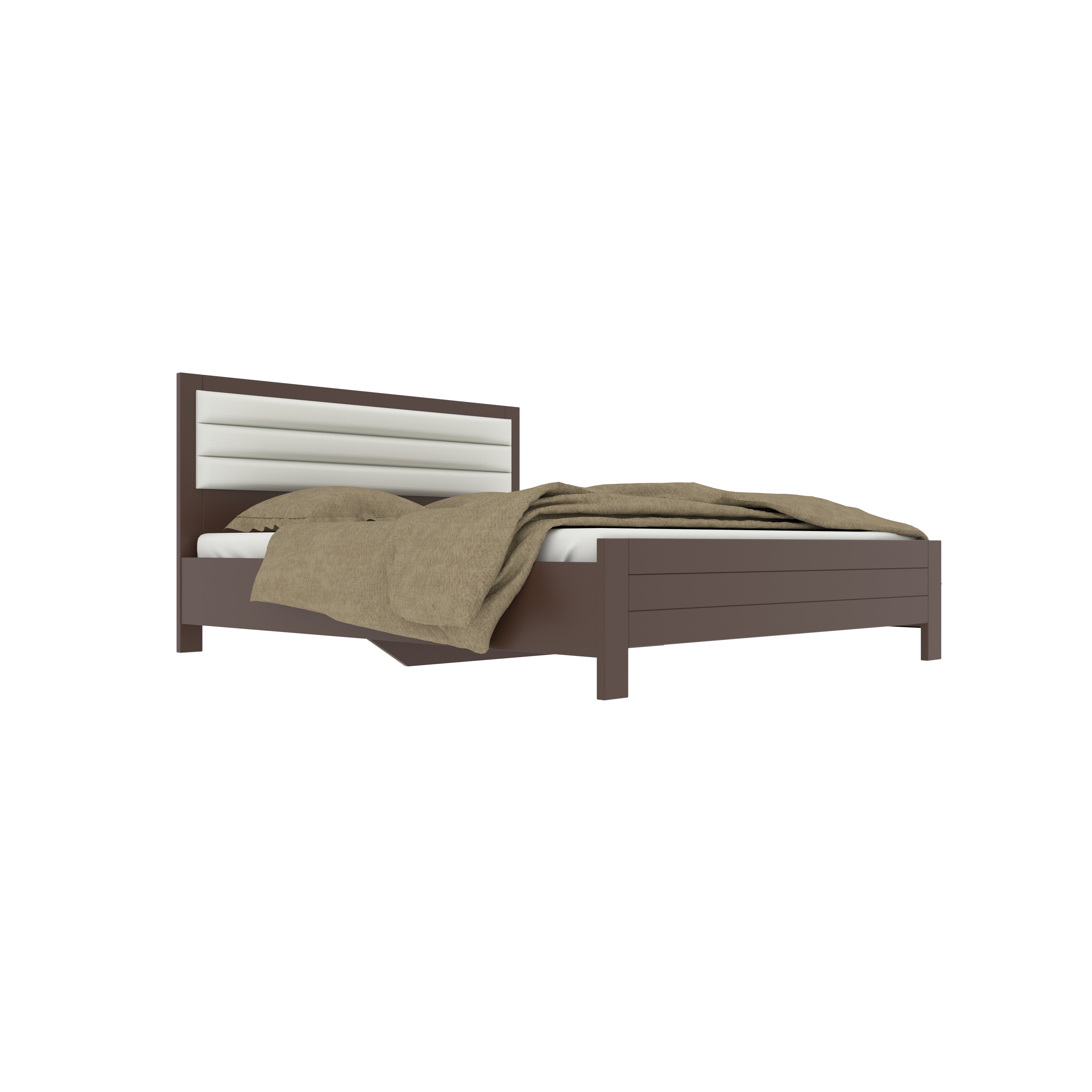 Contemporary Wooden Bed with Upholstered Headboard | Queen Size Comfort Bed