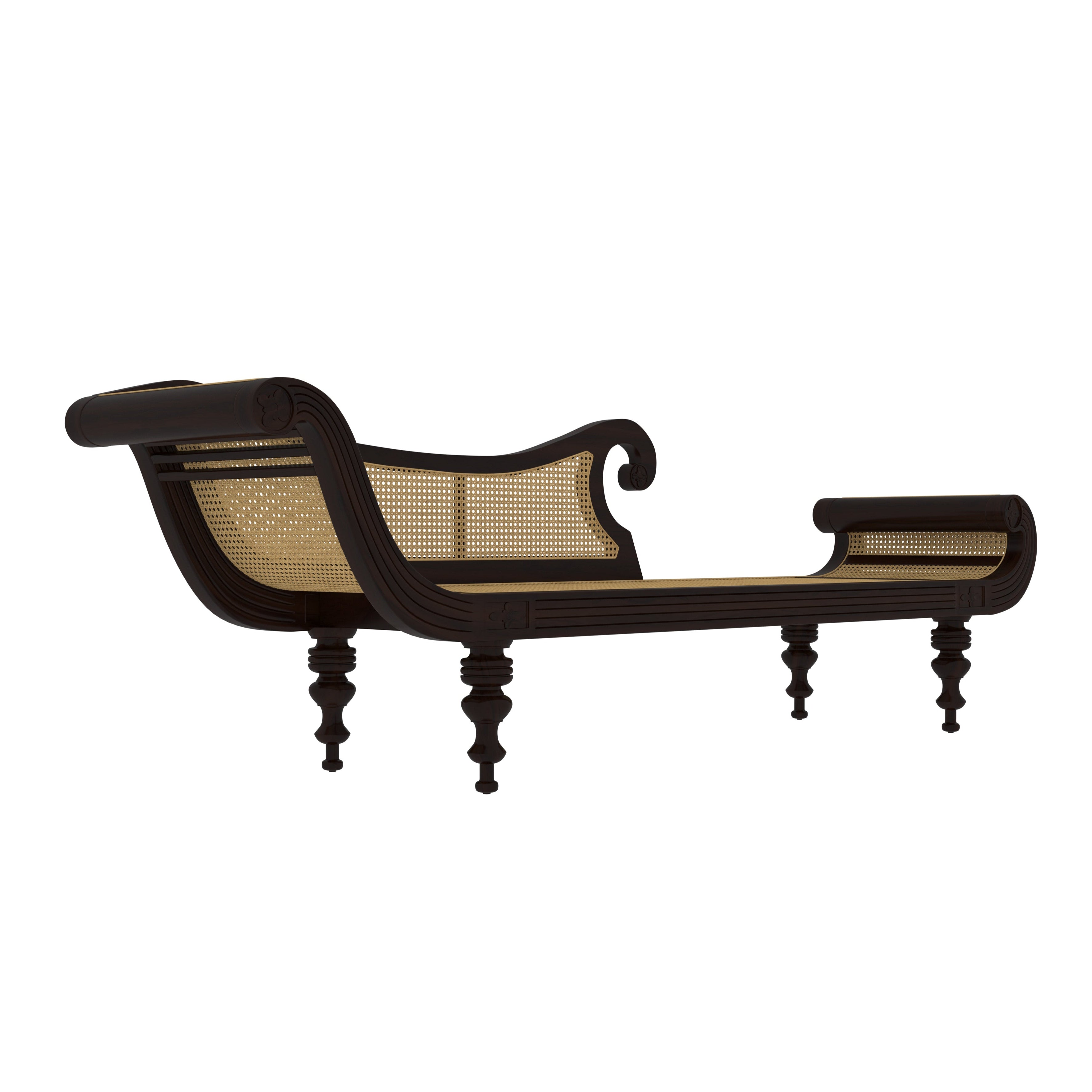 Vintage Colonial Wooden Daybed with Cane Weaving Handcrafted Divan Sofa