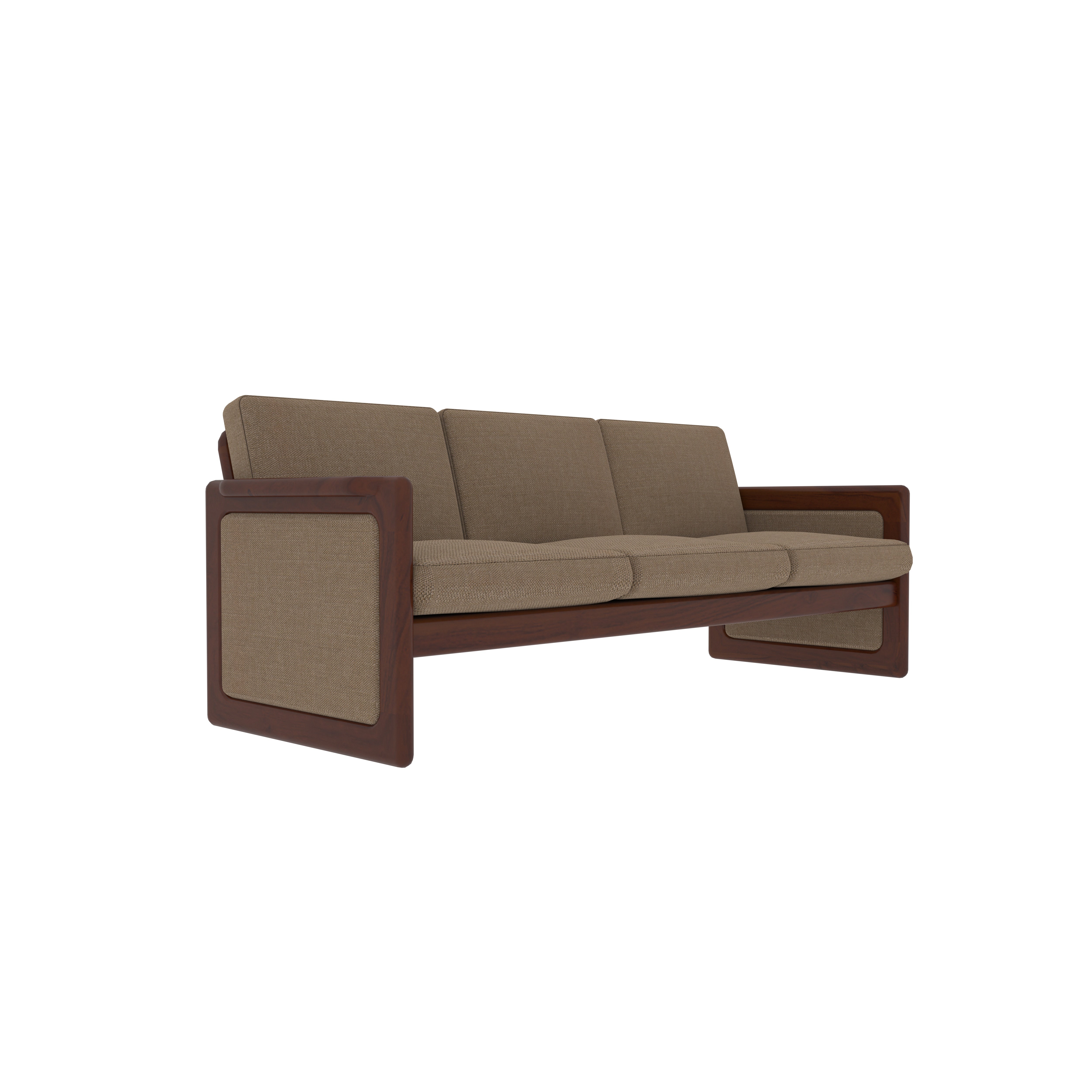 Retro Style Wooden 3-Seater Sofa with Boxy Armrests Sofa