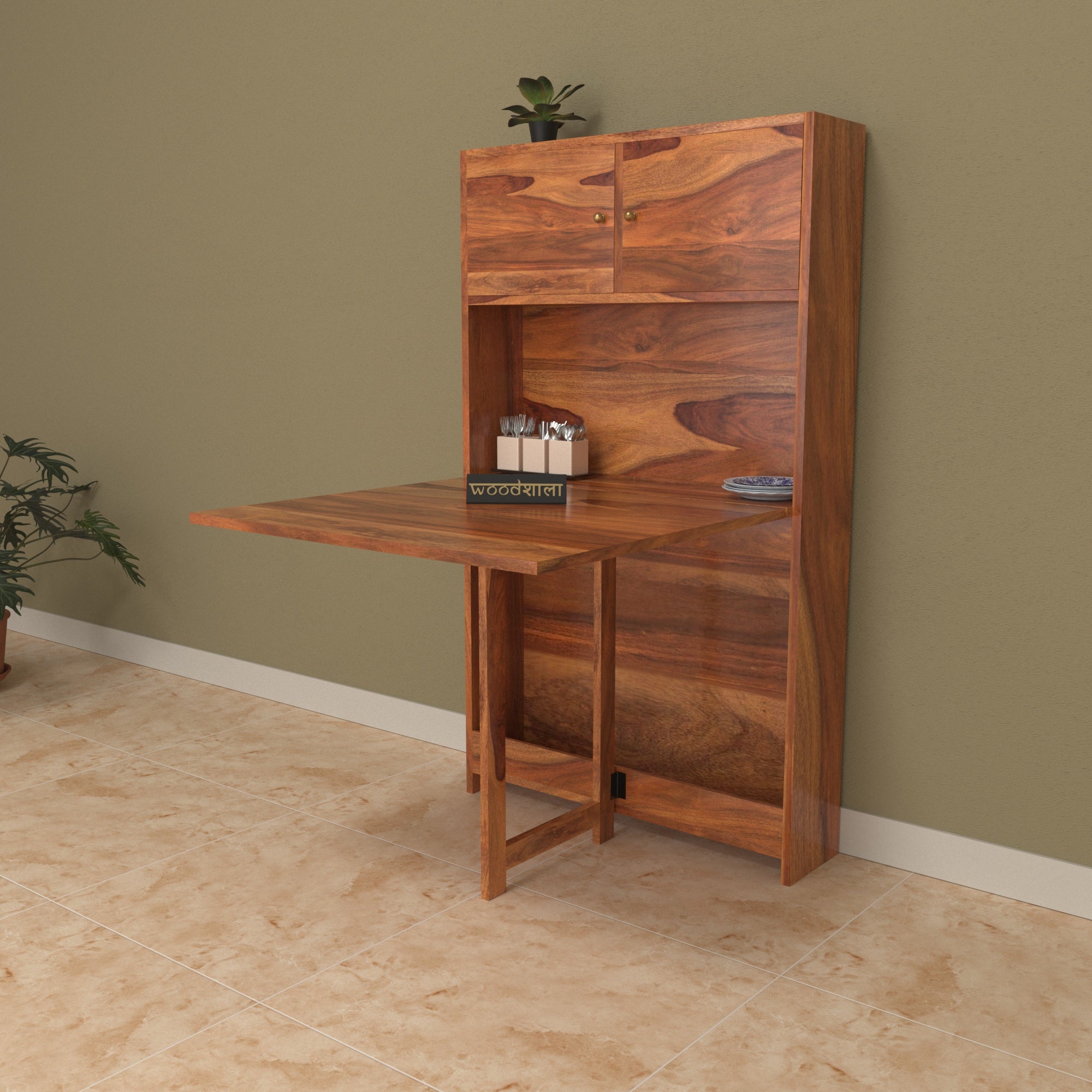 Classic Velvoline Montage Finished Handmade Wooden Dining Set with Rack Dining Set