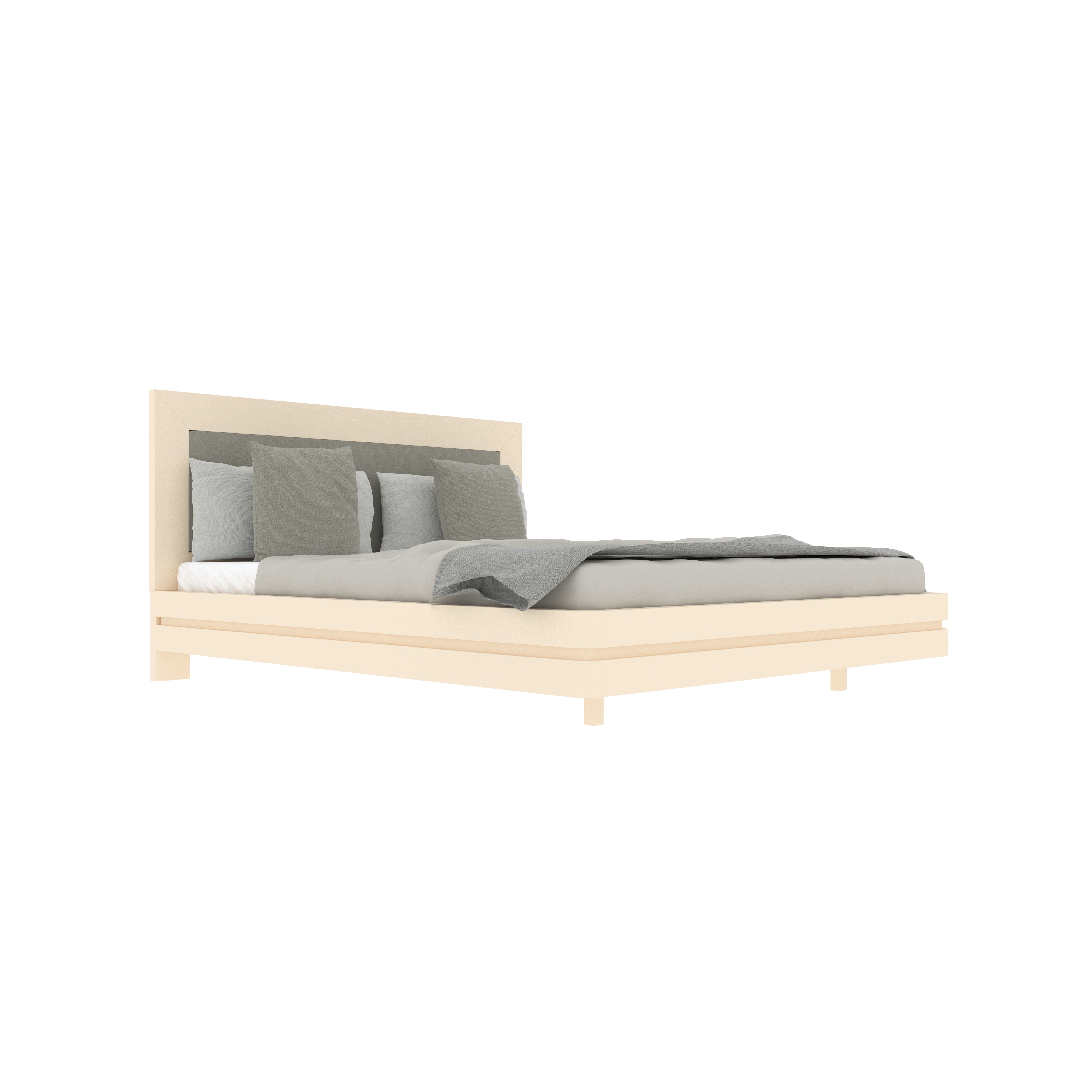Minimalist Platform Bed with Cushioned Headboard – Scandinavian Style Bed