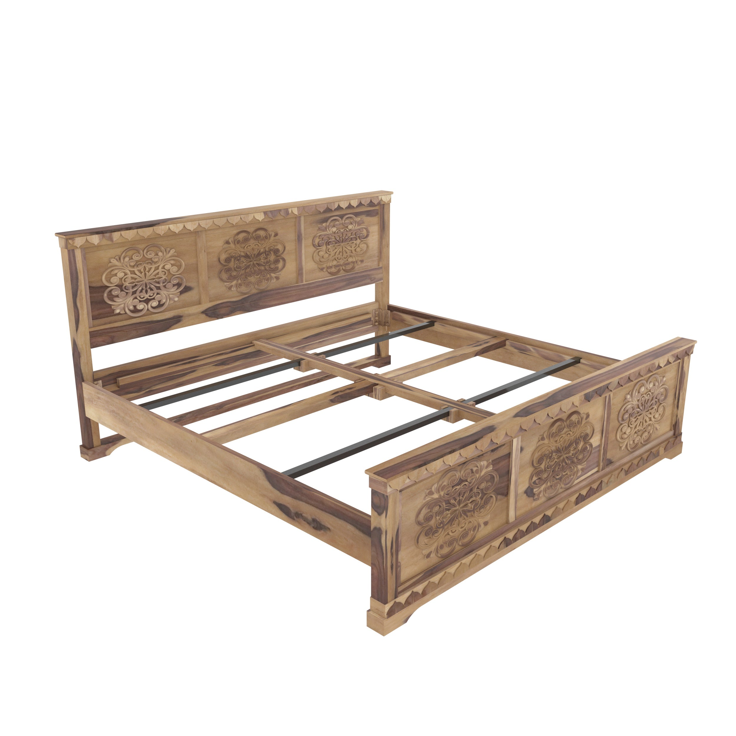 Solid wood Flower Carved Bed (Sheesham Wood) Bed