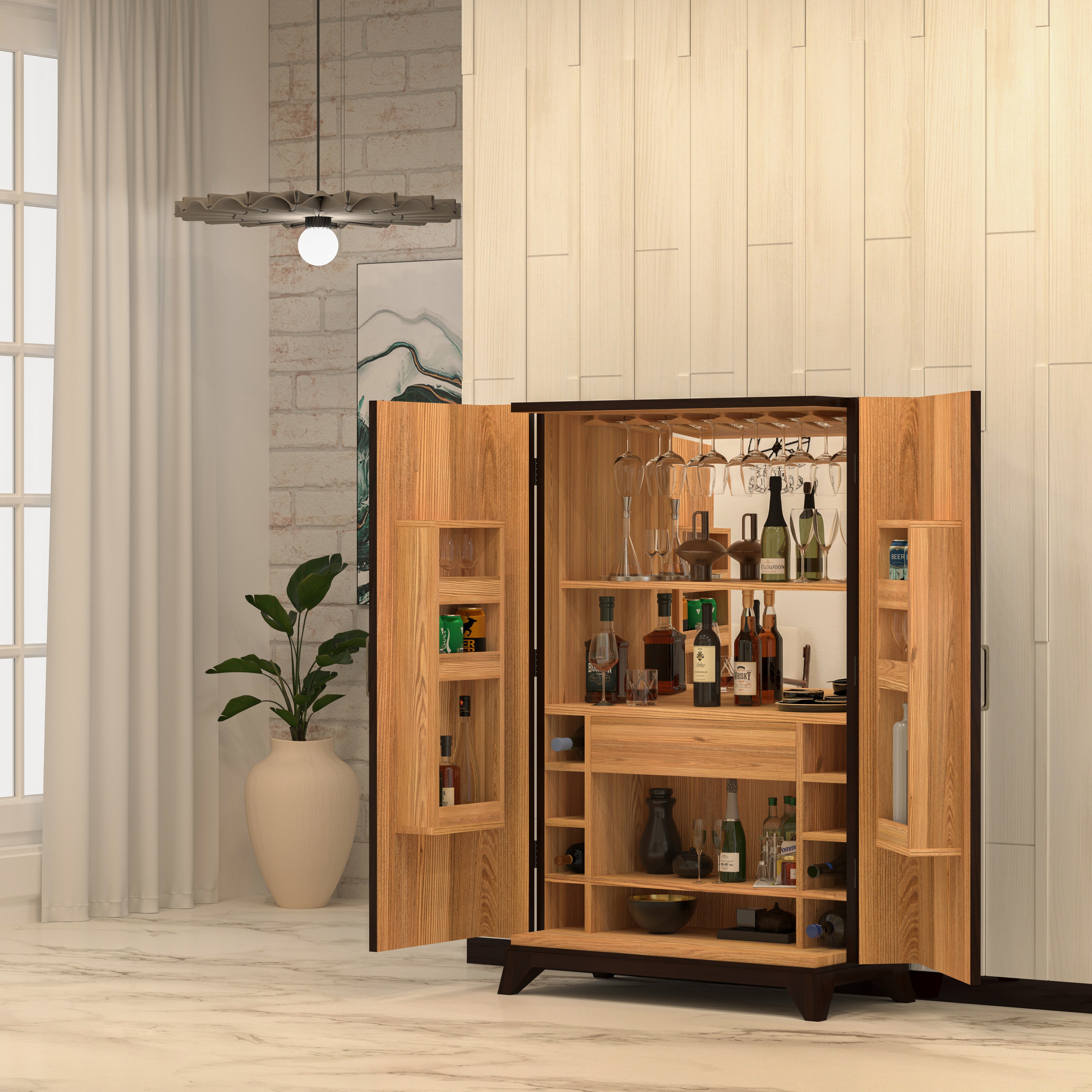 Classic Dark Mahogany Finished Wooden Handmade Bar Cabinet Bar Cabinet