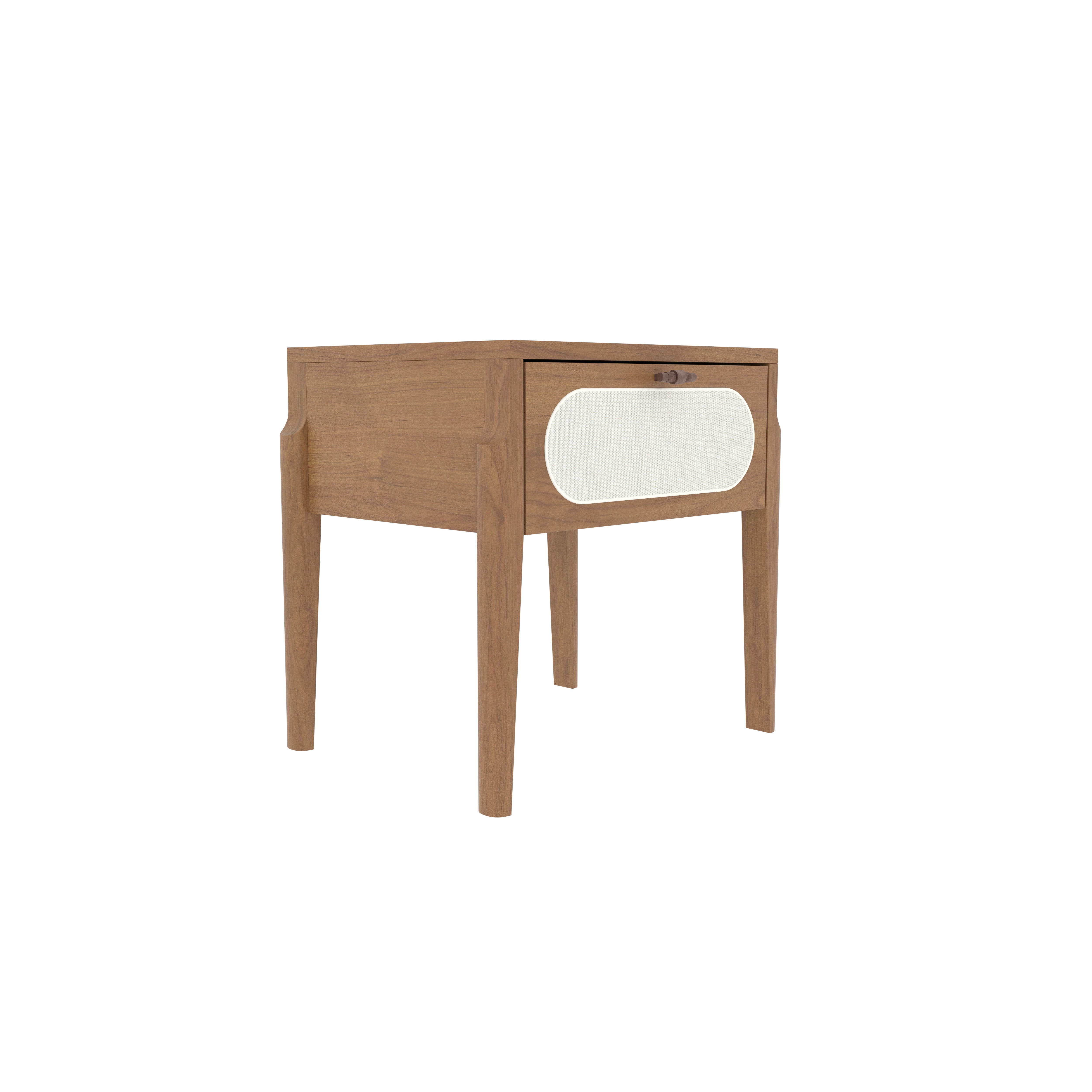 Cane Webbing Bedside Table - Mid-Century Modern Storage Bedside