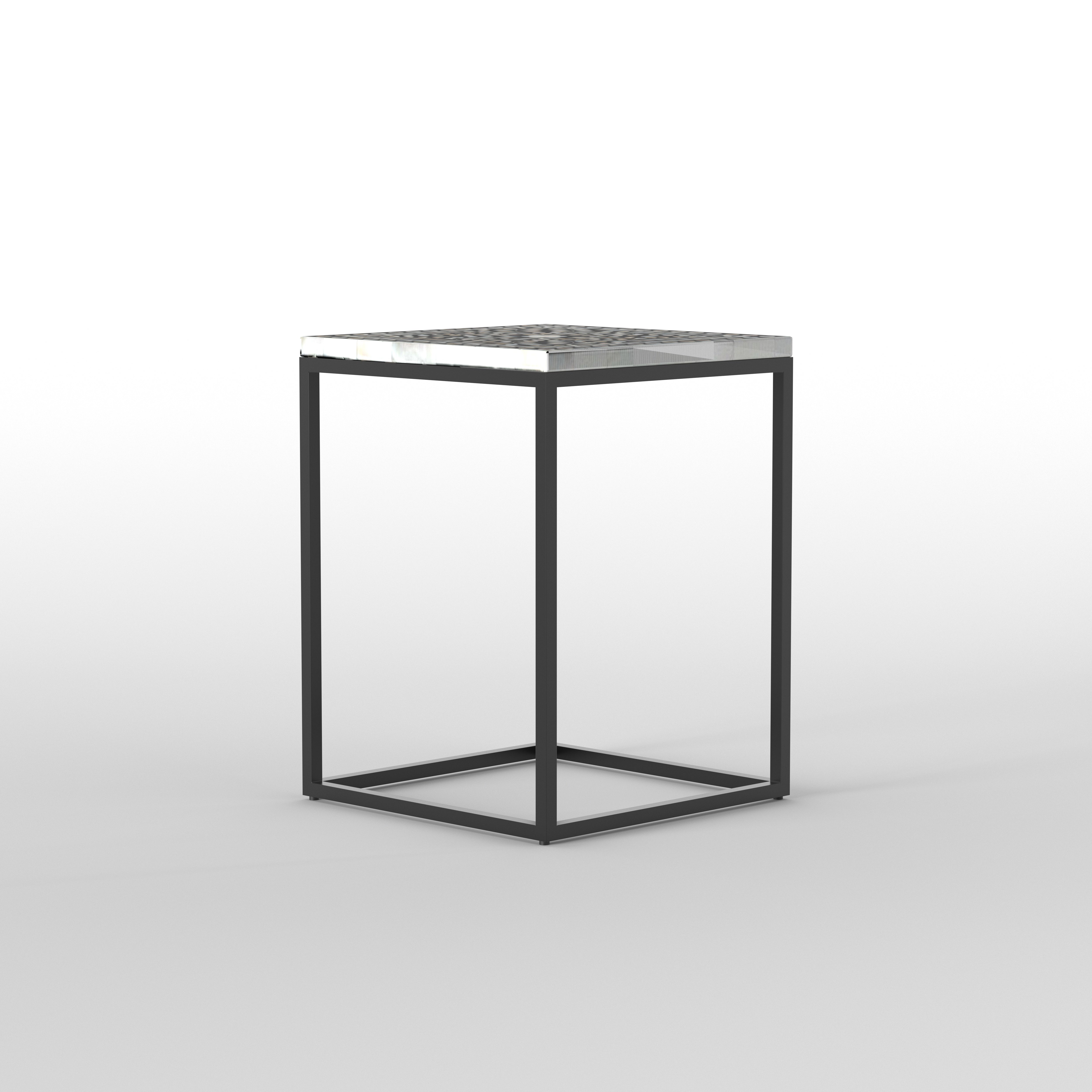 Framed Arabesque End Table - Hand-Painted Floral Design End Table