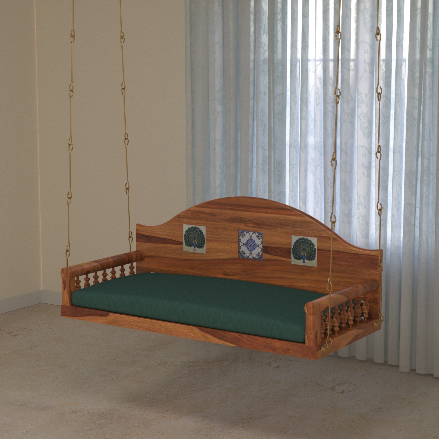 Traditional Antique Tiled Handmade Wooden Swing for Home Swing