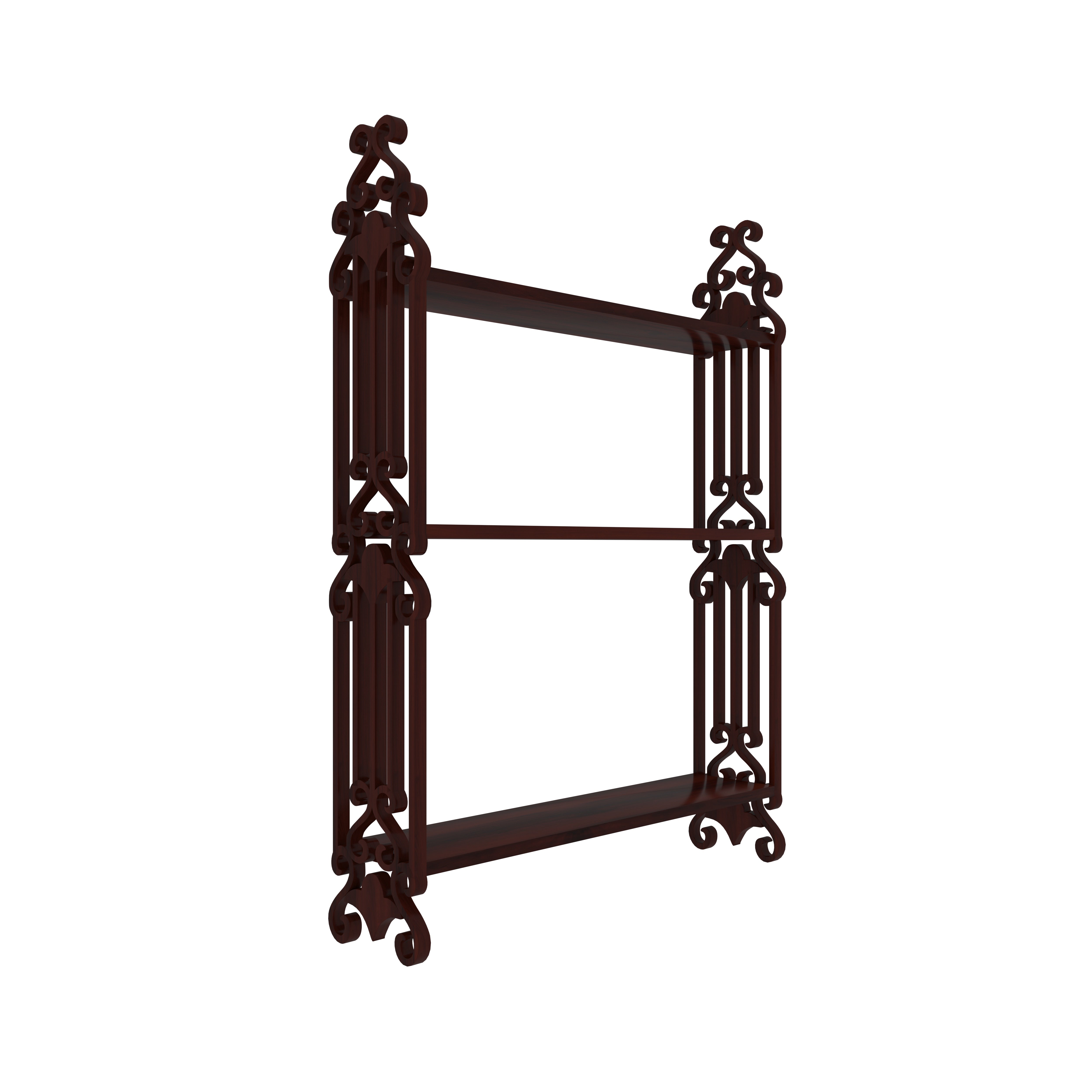 Vintage Wooden Wall Shelf with Ornate Side Frames – 2-Tier Display Wall Rack