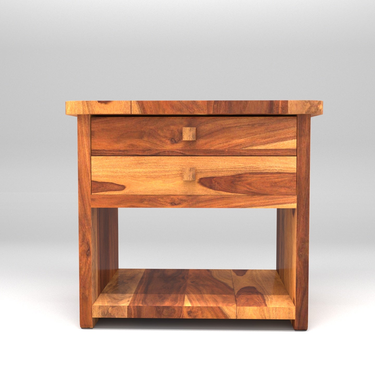 Double Drawer Simple Sheesham Bedside Table with Storage Bedside